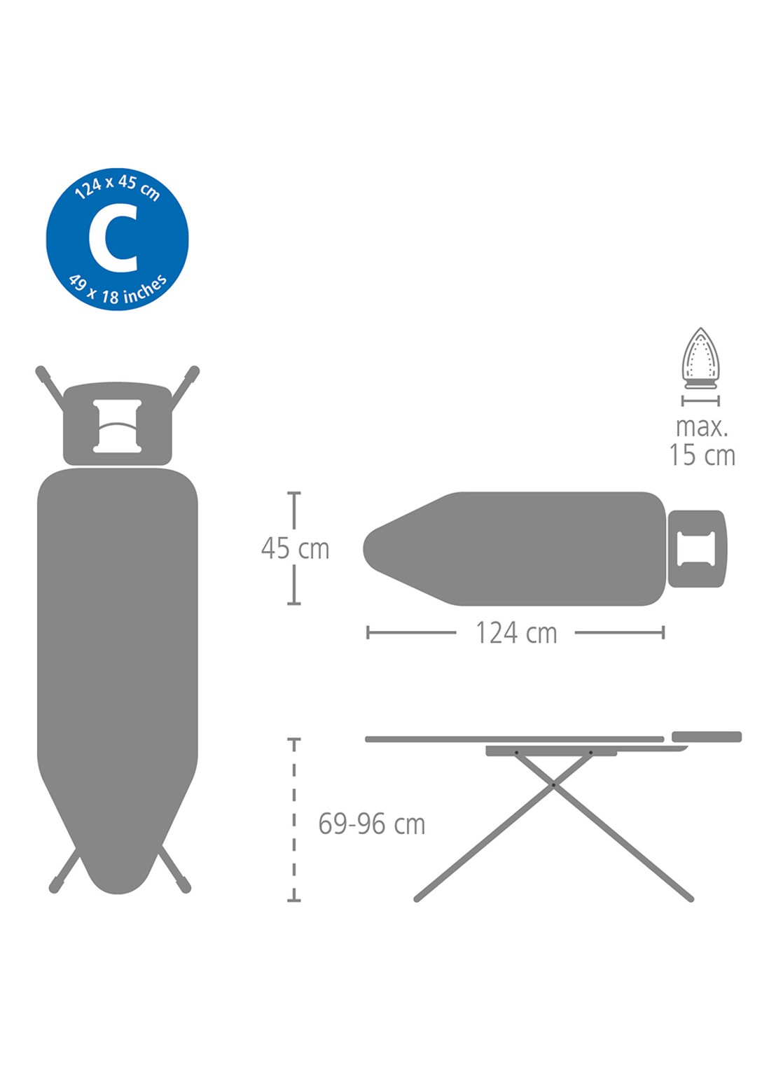 Brabantia Strijkplank C met solide strijkijzerhouder 124 x 45 cm - detail 6 gebroken wit