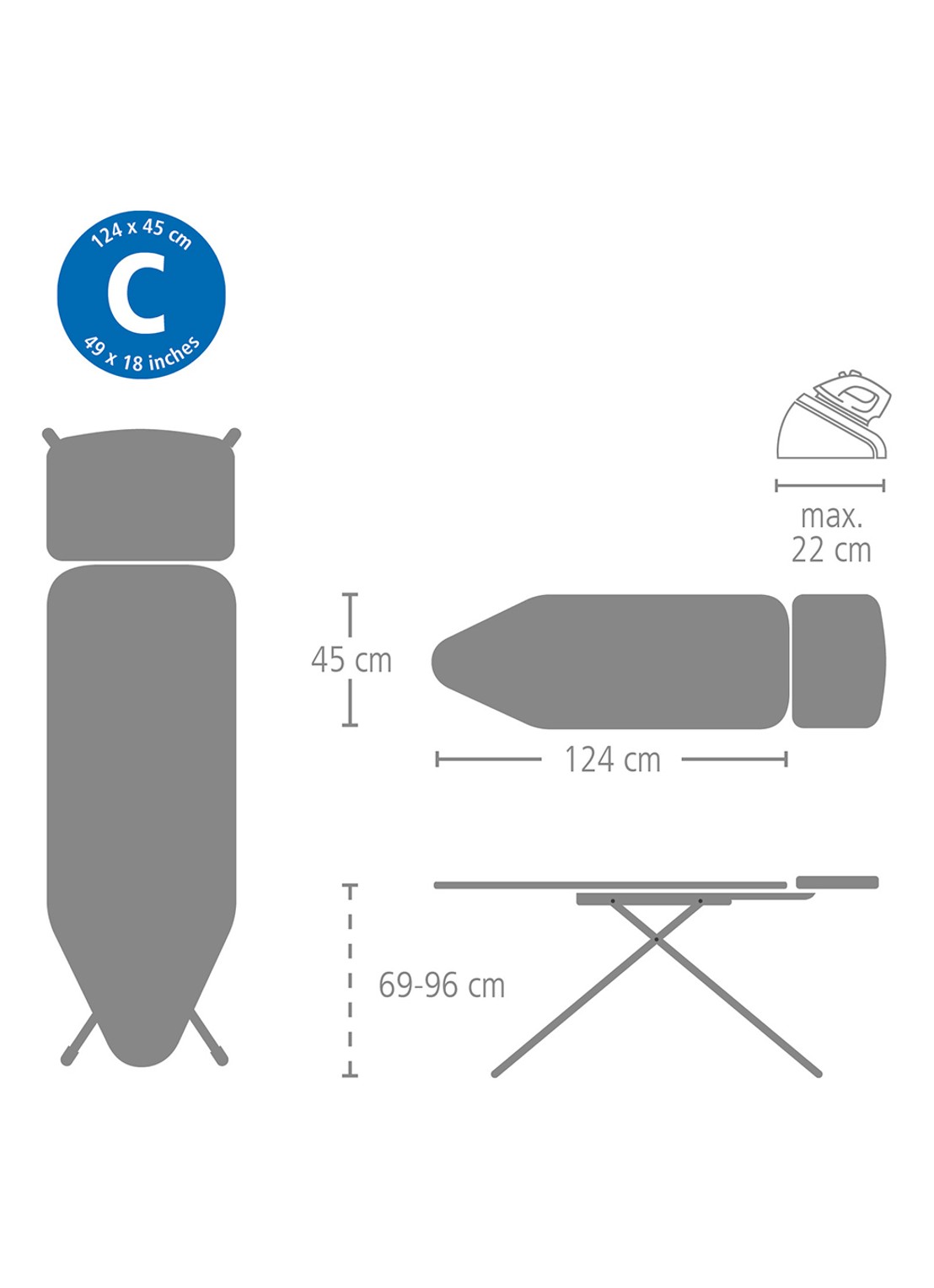 Brabantia Strijkplank met stoomunithouder 124x45 cm - detail 4 zwart