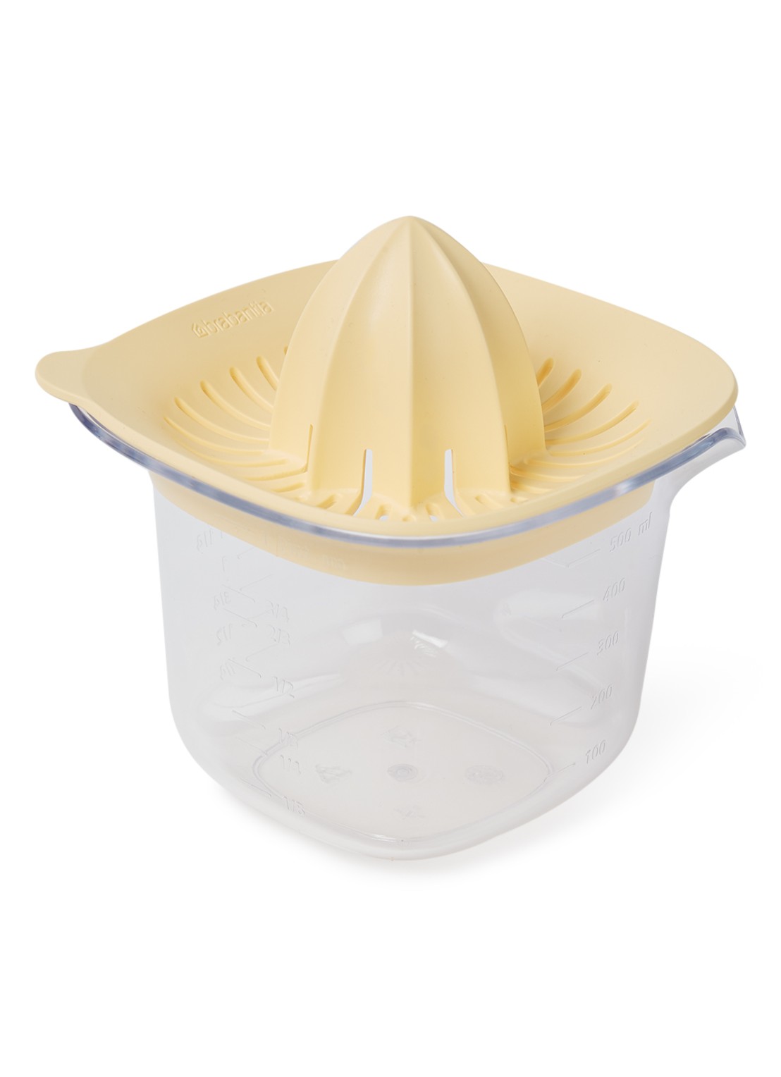 Brabantia TASTY+ citruspers met maatbeker 0,5 liter - voorkant lichtgeel