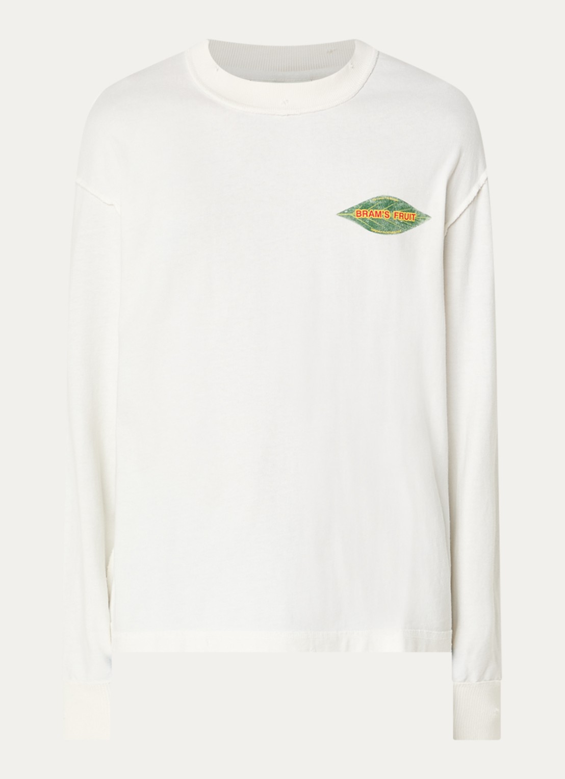Bram's Fruit Distressed Leaf longsleeve met logoprint - voorkant 2 gebroken wit