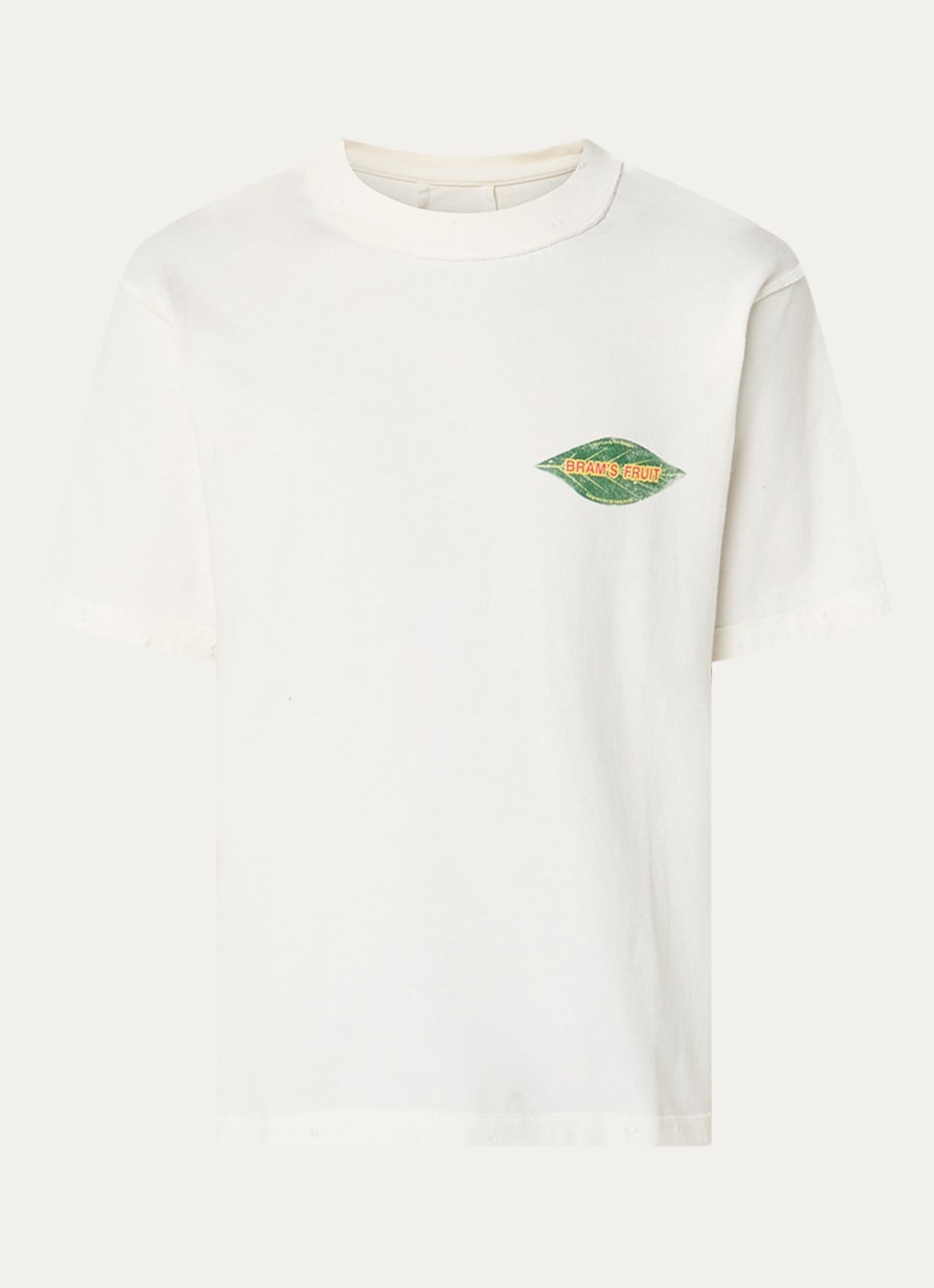 Bram's Fruit Distressed Leaf T-shirt met logo- en backprint - voorkant gebroken wit