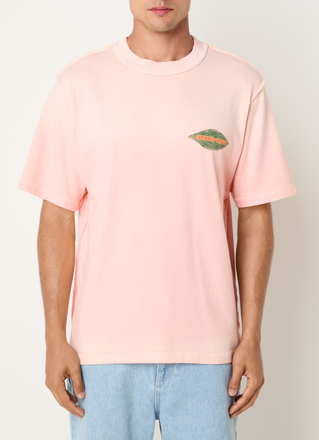 Bram's Fruit Distressed Leaf T-shirt met logo- en backprint - achterkant 4 roze