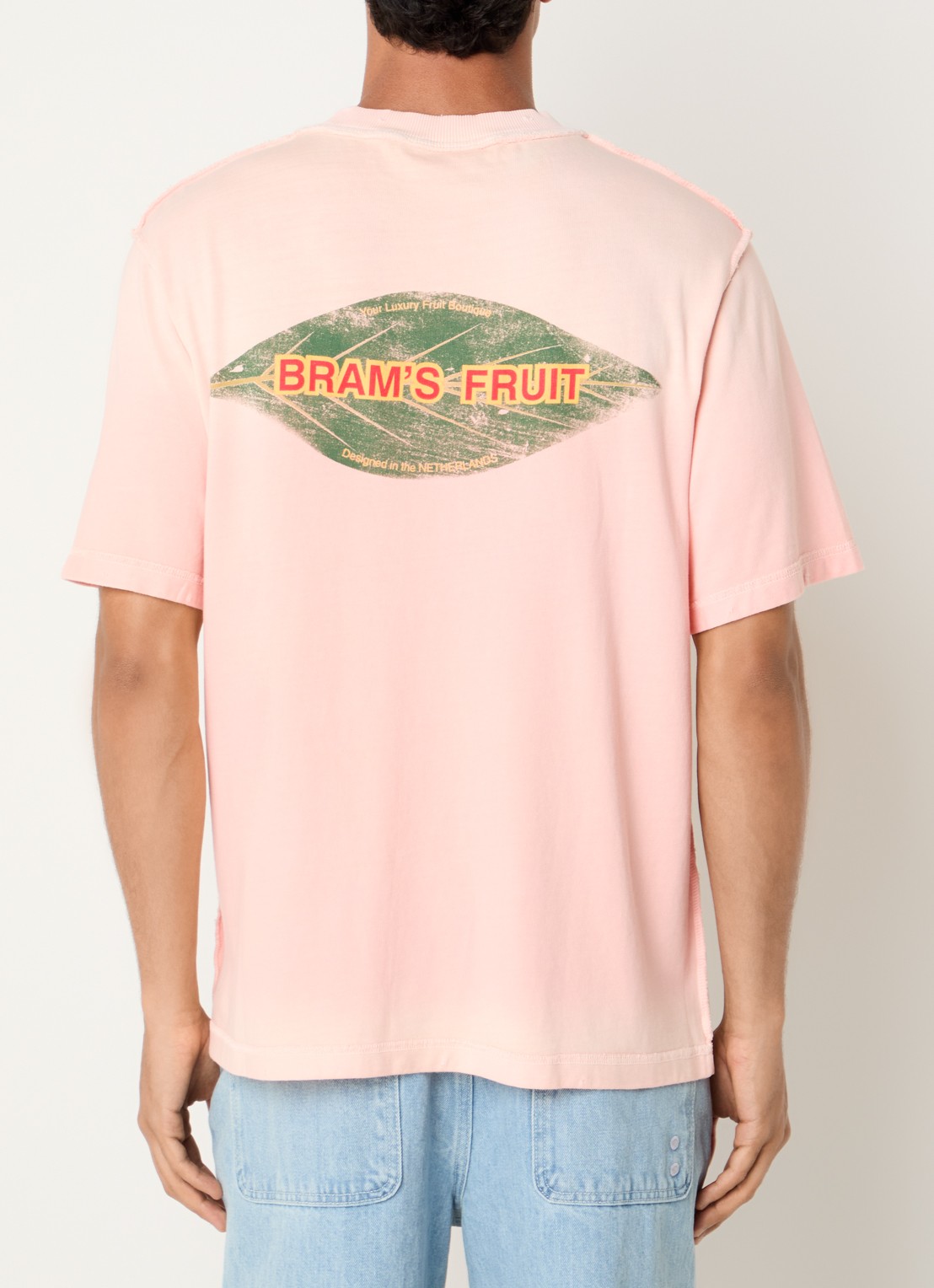 Bram's Fruit Distressed Leaf T-shirt met logo- en backprint - detail 3 roze
