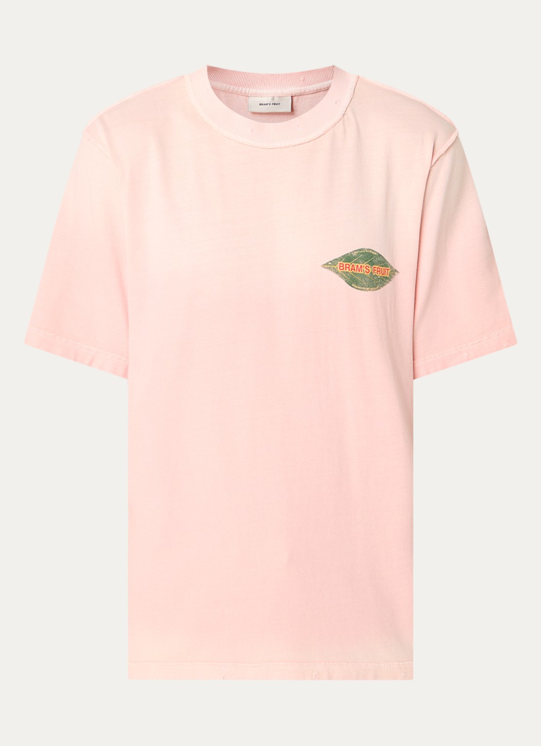 Bram's Fruit Distressed Leaf T-shirt met logo- en backprint - voorkant roze