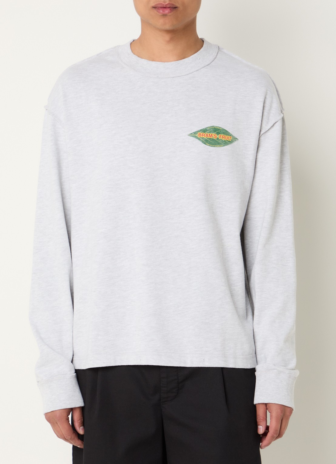 Bram's Fruit Distressed Leaf T-shirt met logoprint - detail grijsmele