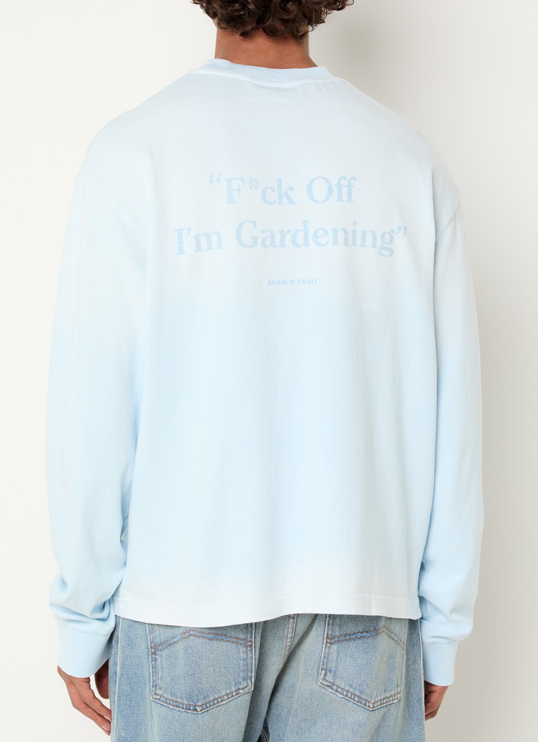 Bram's Fruit Distressed longsleeve met logo- en backprint - detail 4 lichtblauw