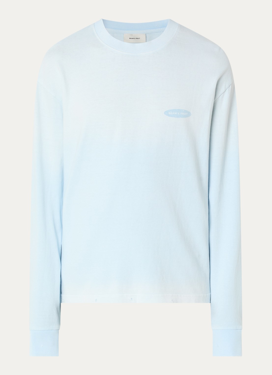 Bram's Fruit Distressed longsleeve met logo- en backprint - voorkant lichtblauw