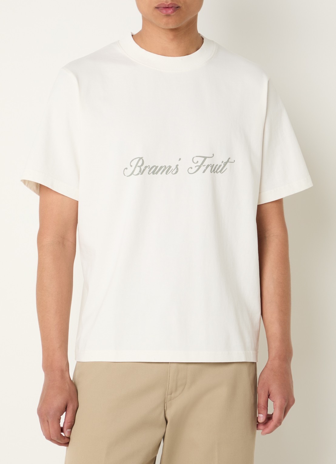 Bram's Fruit Distressed T-shirt met logoprint - detail creme