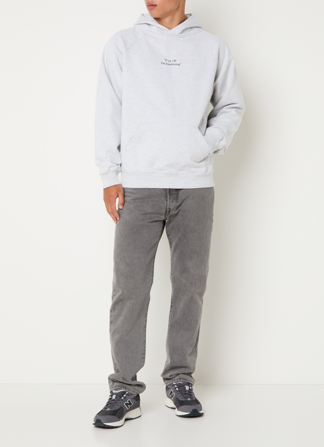 Bram's Fruit F*ck Off hoodie met print - voorkant 5 grijsmele