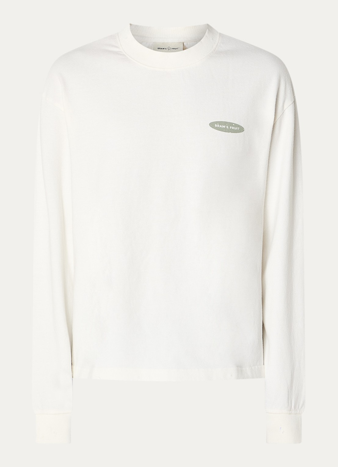 Bram's Fruit F*ck off sweater met logo- en backprint - voorkant gebroken wit