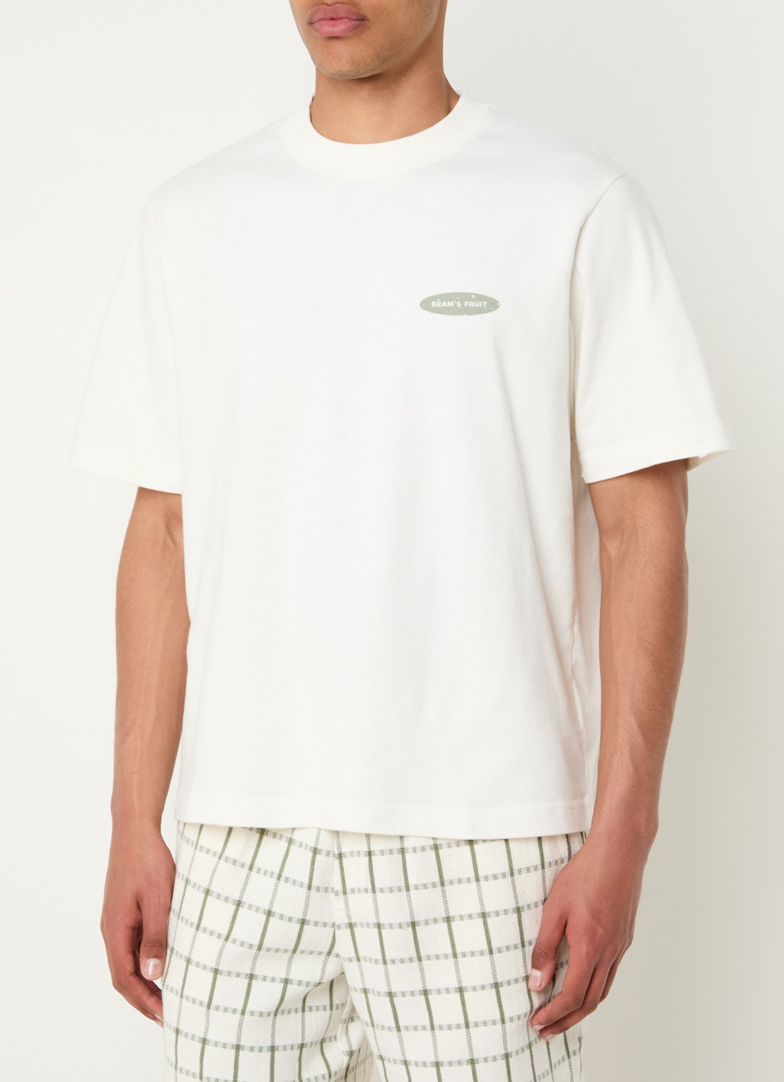 Bram's Fruit F*ck Off T-shirt met logo- en backprint - achterkant gebroken wit