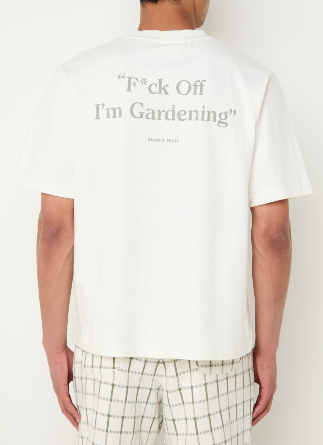 Bram's Fruit F*ck Off T-shirt met logo- en backprint - detail 2 gebroken wit