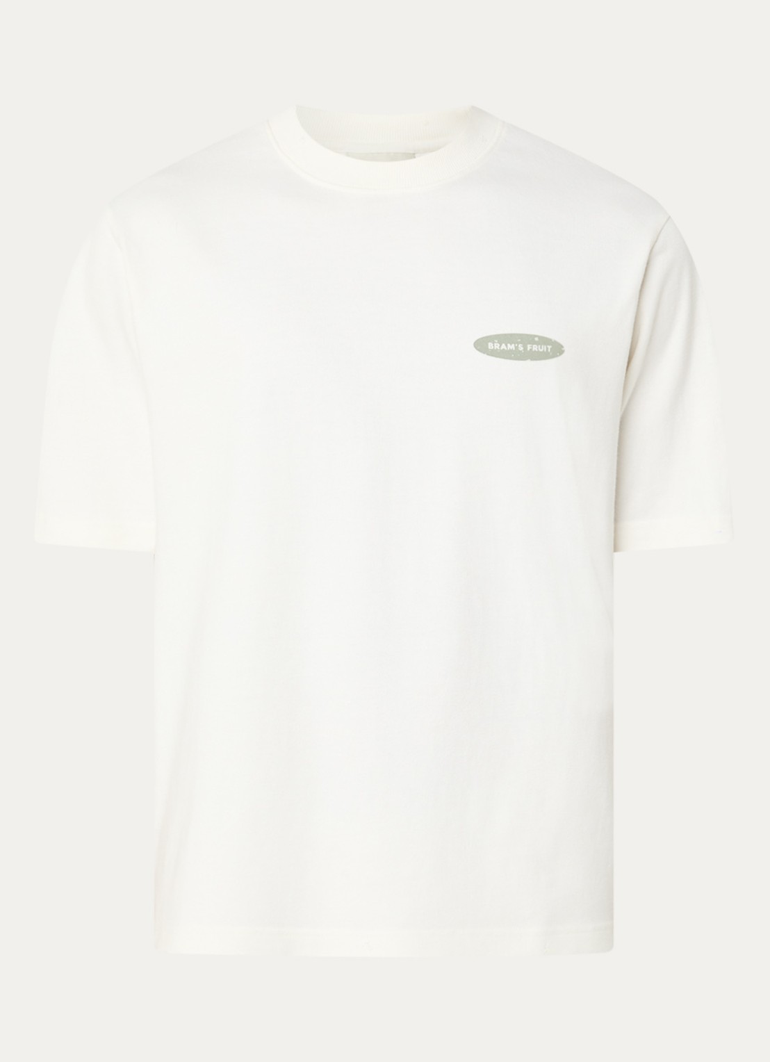 Bram's Fruit F*ck Off T-shirt met logo- en backprint - voorkant 3 gebroken wit