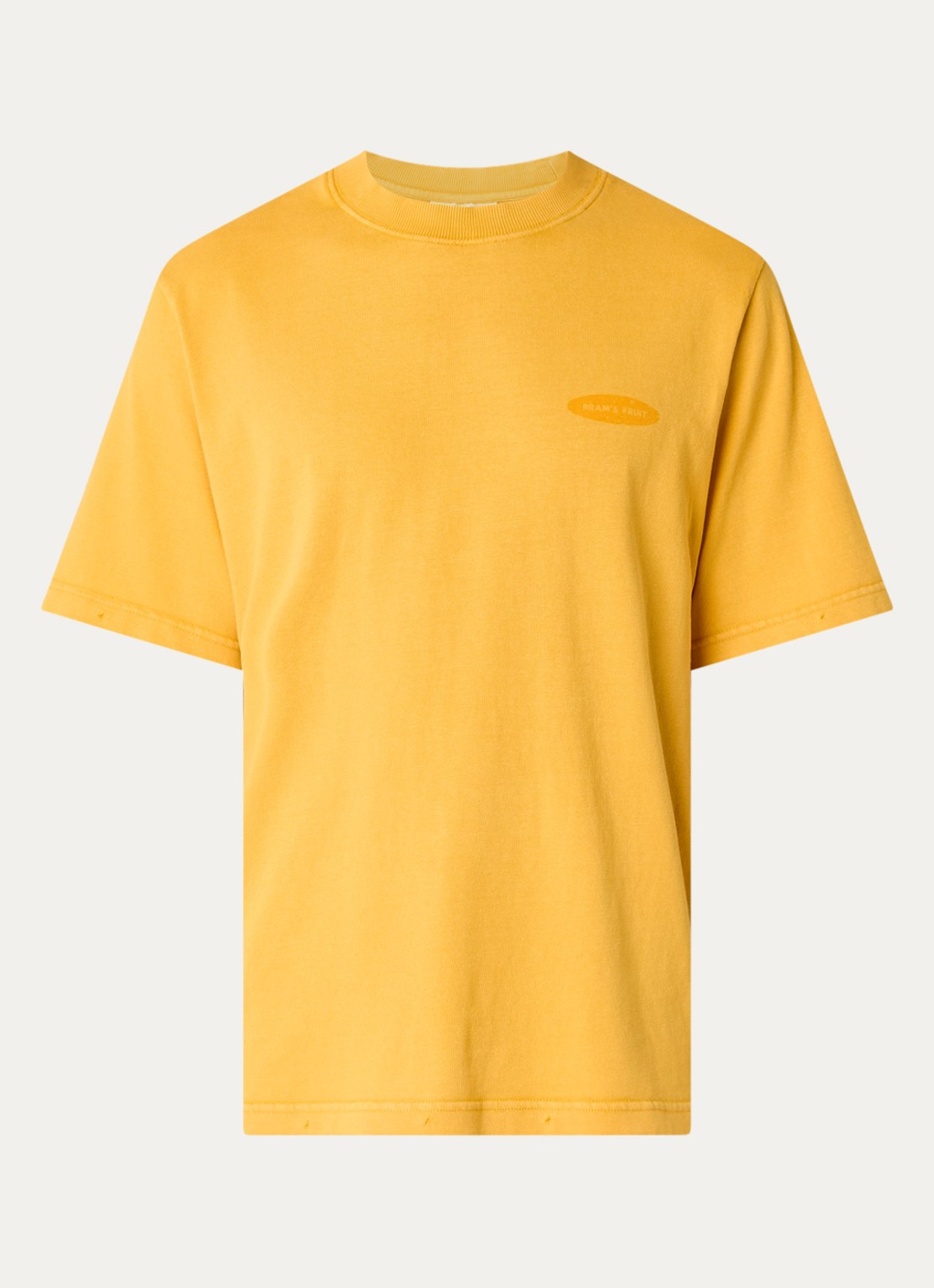Bram's Fruit F*ck Off T-shirt met logo- en backprint - voorkant mosterd