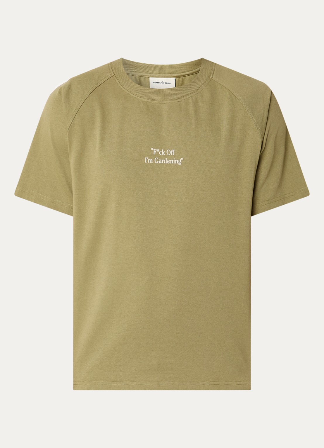 Bram's Fruit F*ck Off T-shirt met print - voorkant 2 mosgroen