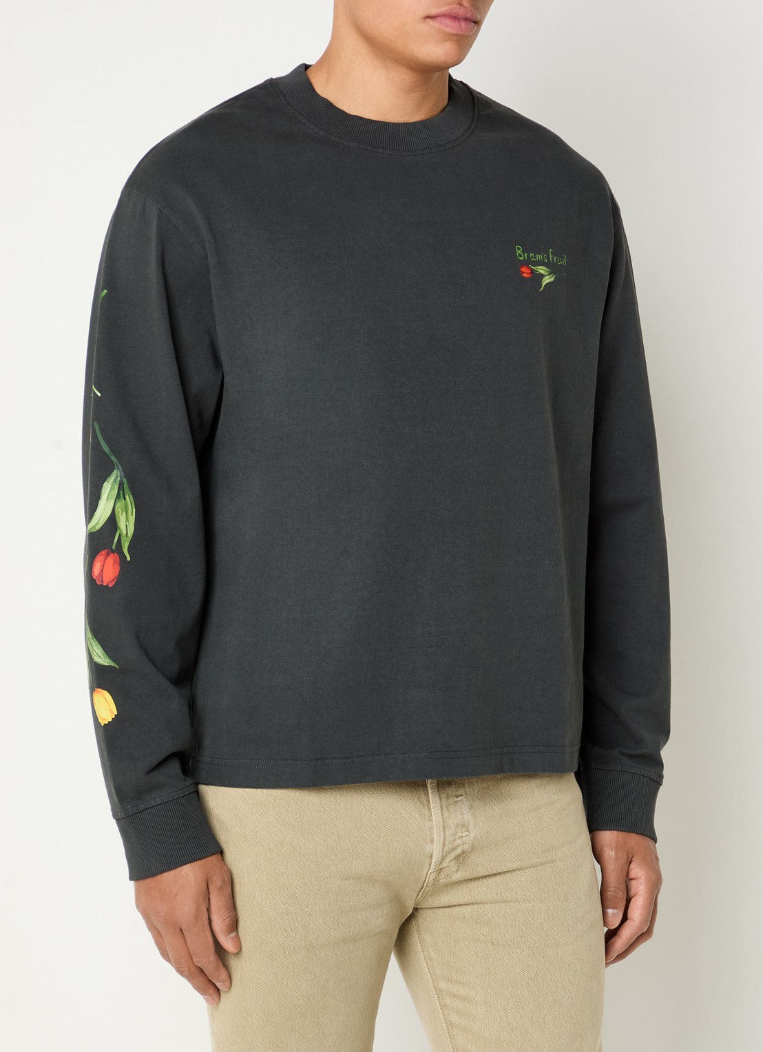 Bram's Fruit Flora 2.0 longsleeve met print - detail zwart