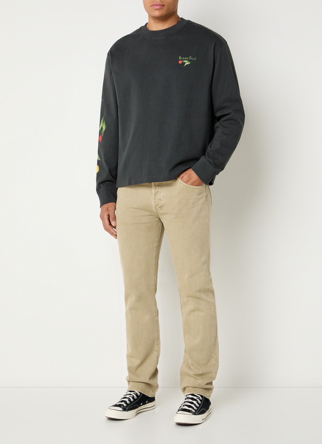 Bram's Fruit Flora 2.0 longsleeve met print - voorkant 4 zwart