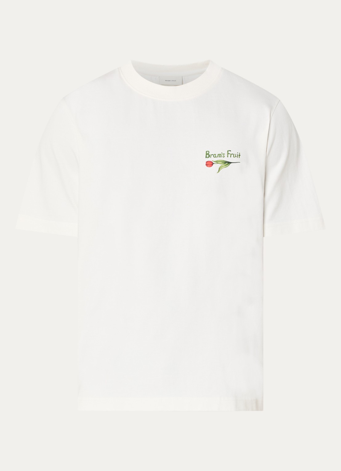 Bram's Fruit Flora 2.0 T-shirt met logo- en backprint - voorkant 2 gebroken wit
