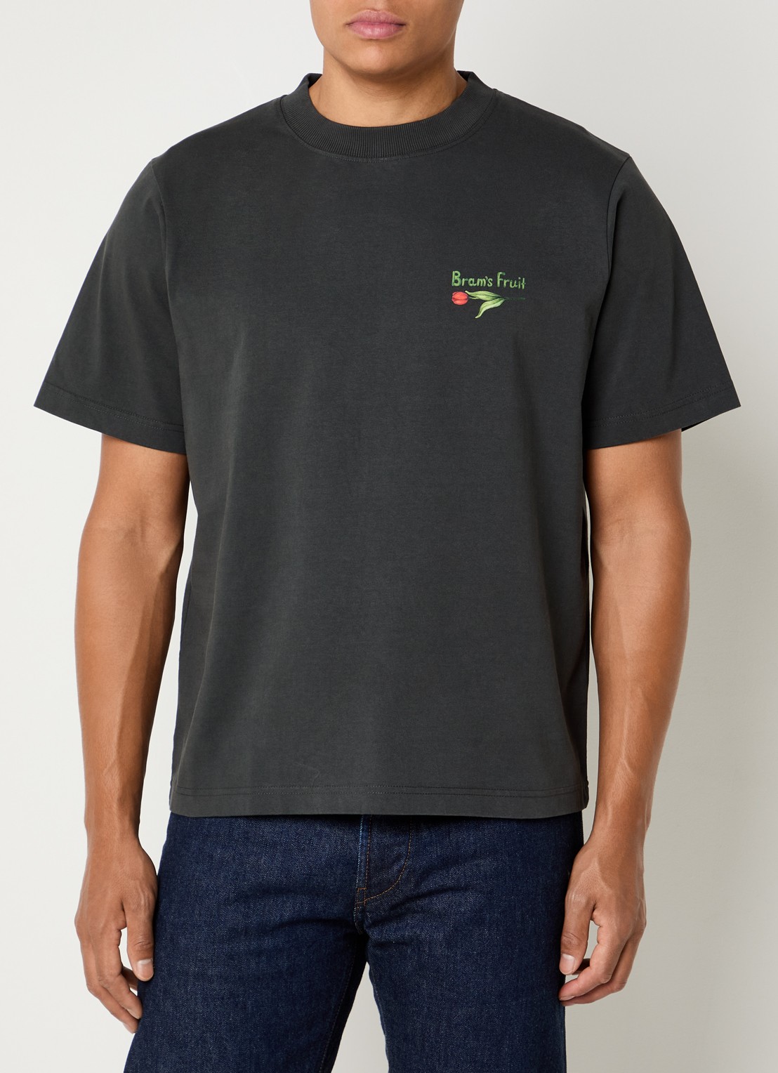 Bram's Fruit Flora 2.0 T-shirt met logo- en backprint - achterkant donkergrijs