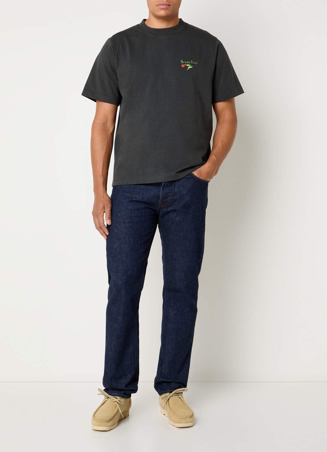 Bram's Fruit Flora 2.0 T-shirt met logo- en backprint - voorkant 3 donkergrijs