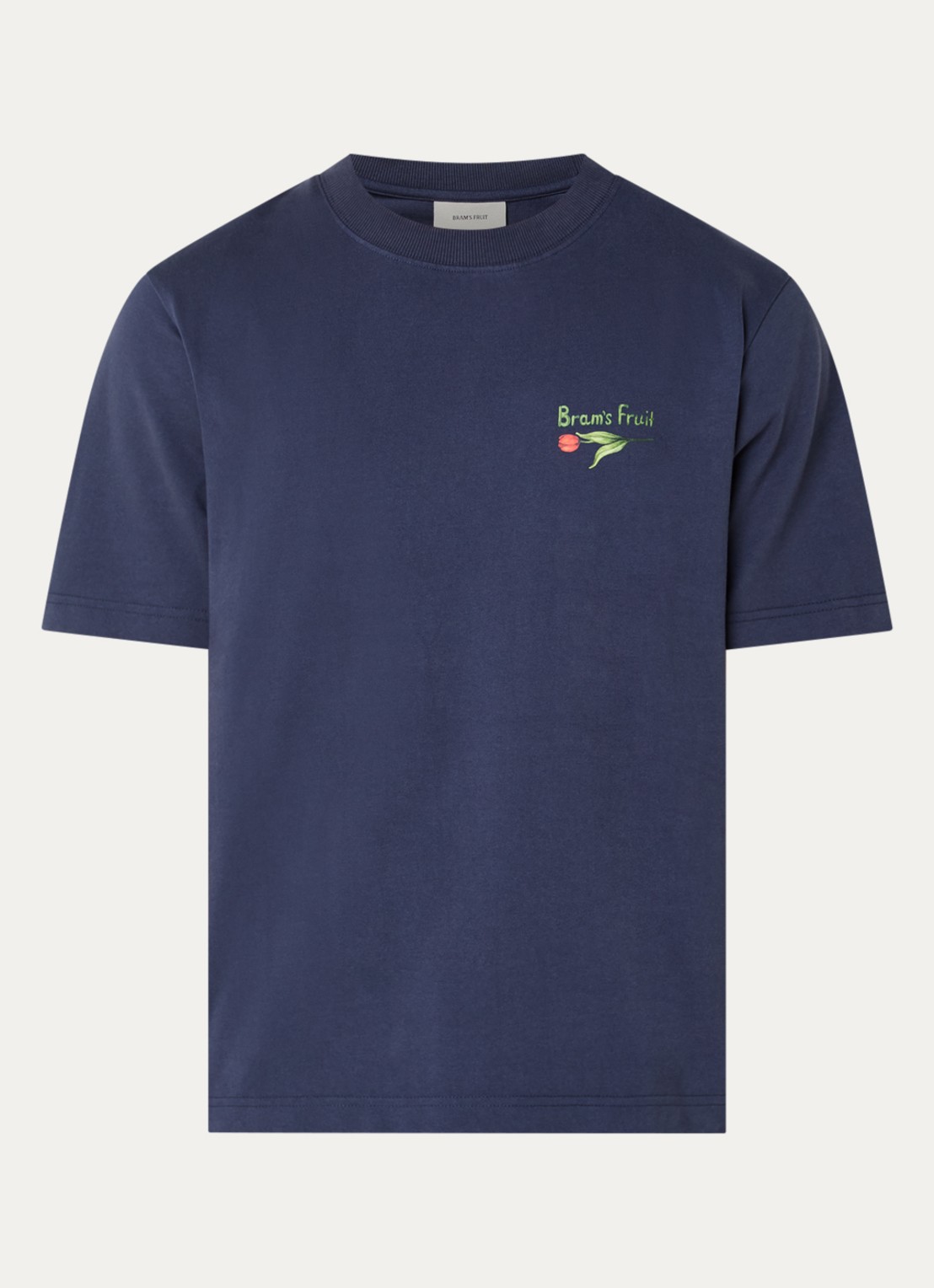 Bram's Fruit Flora 2.0 T-shirt met logo- en backprint - voorkant 2 donkerblauw