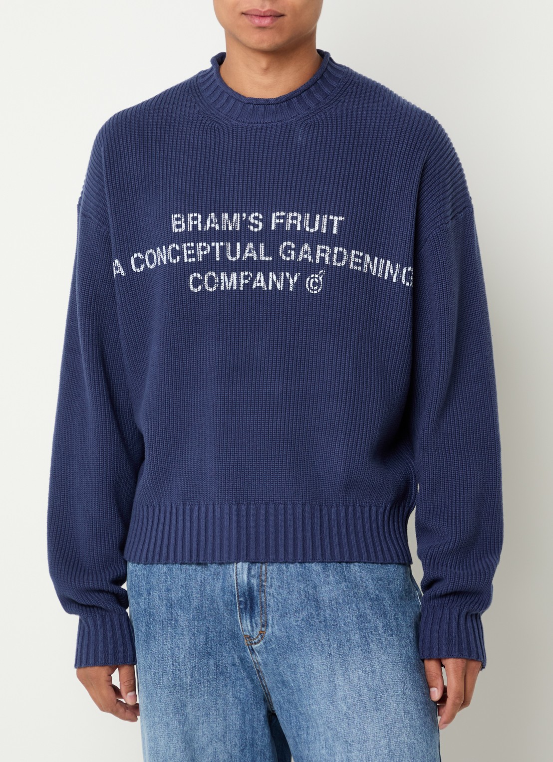 Bram's Fruit Grofgebreide trui met logoprint - detail 4 donkerblauw