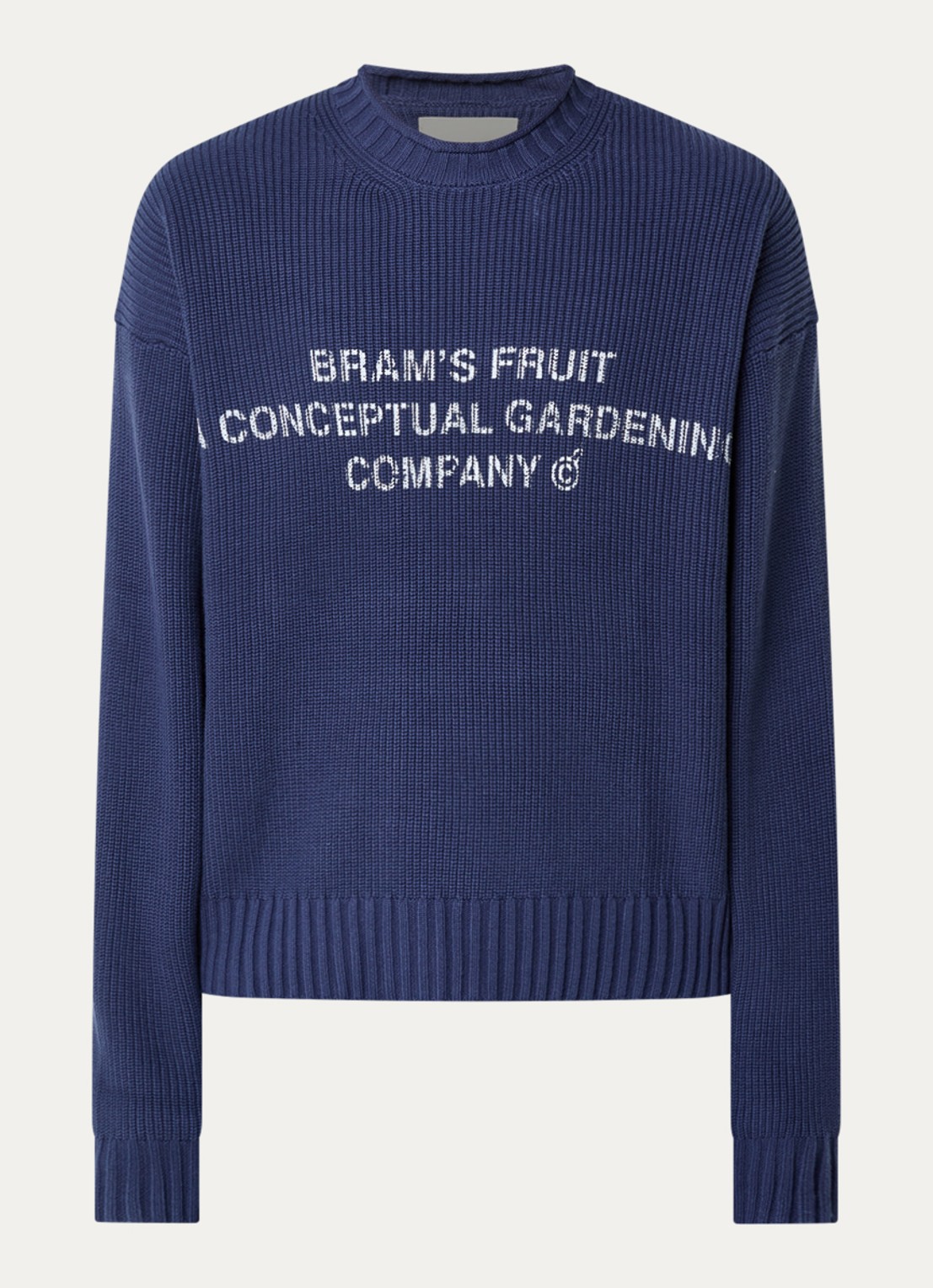 Bram's Fruit Grofgebreide trui met logoprint - voorkant 2 donkerblauw