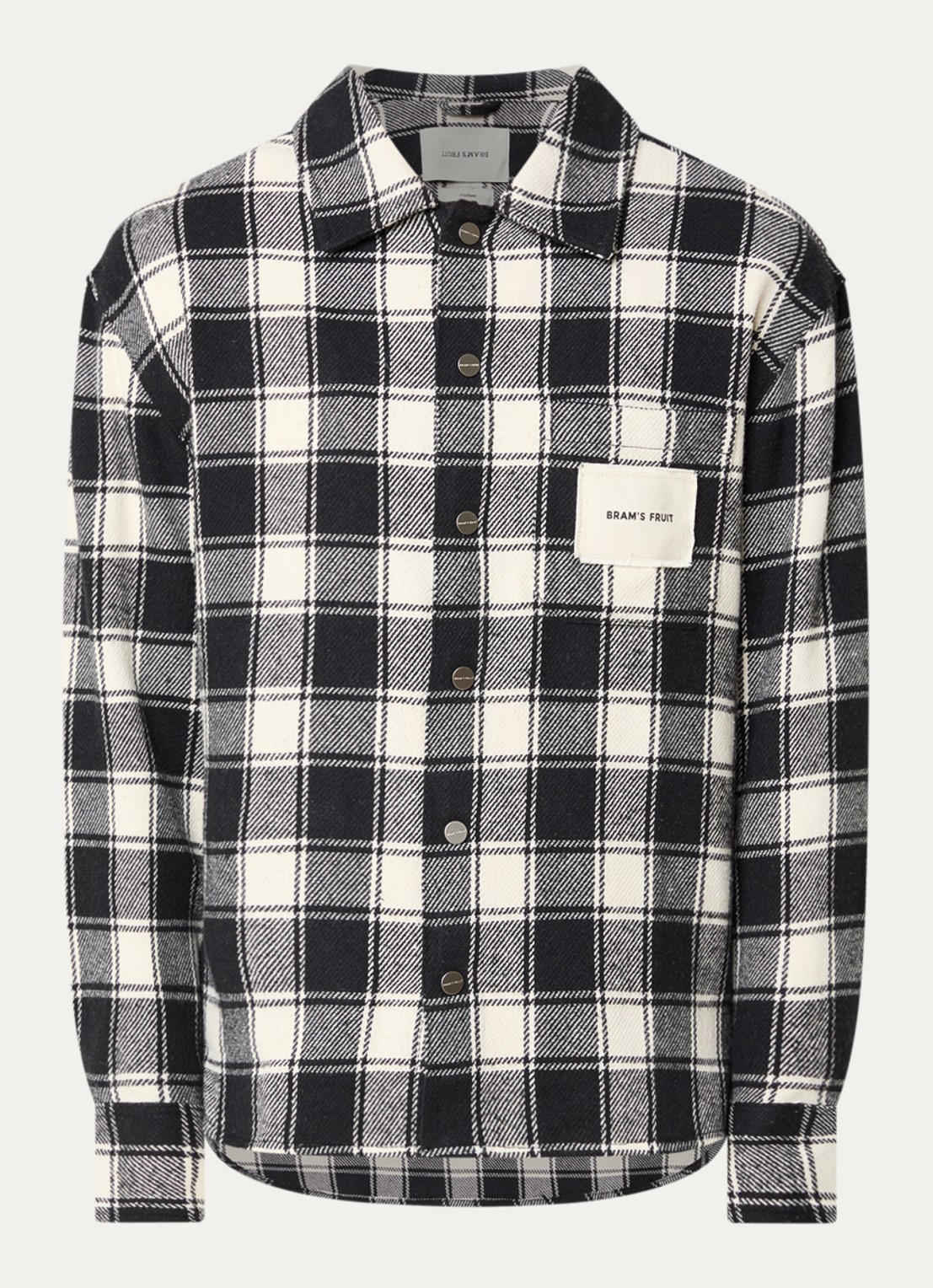 Bram's Fruit Overshirt met ruitdessin en borstzak - voorkant 2 zwart