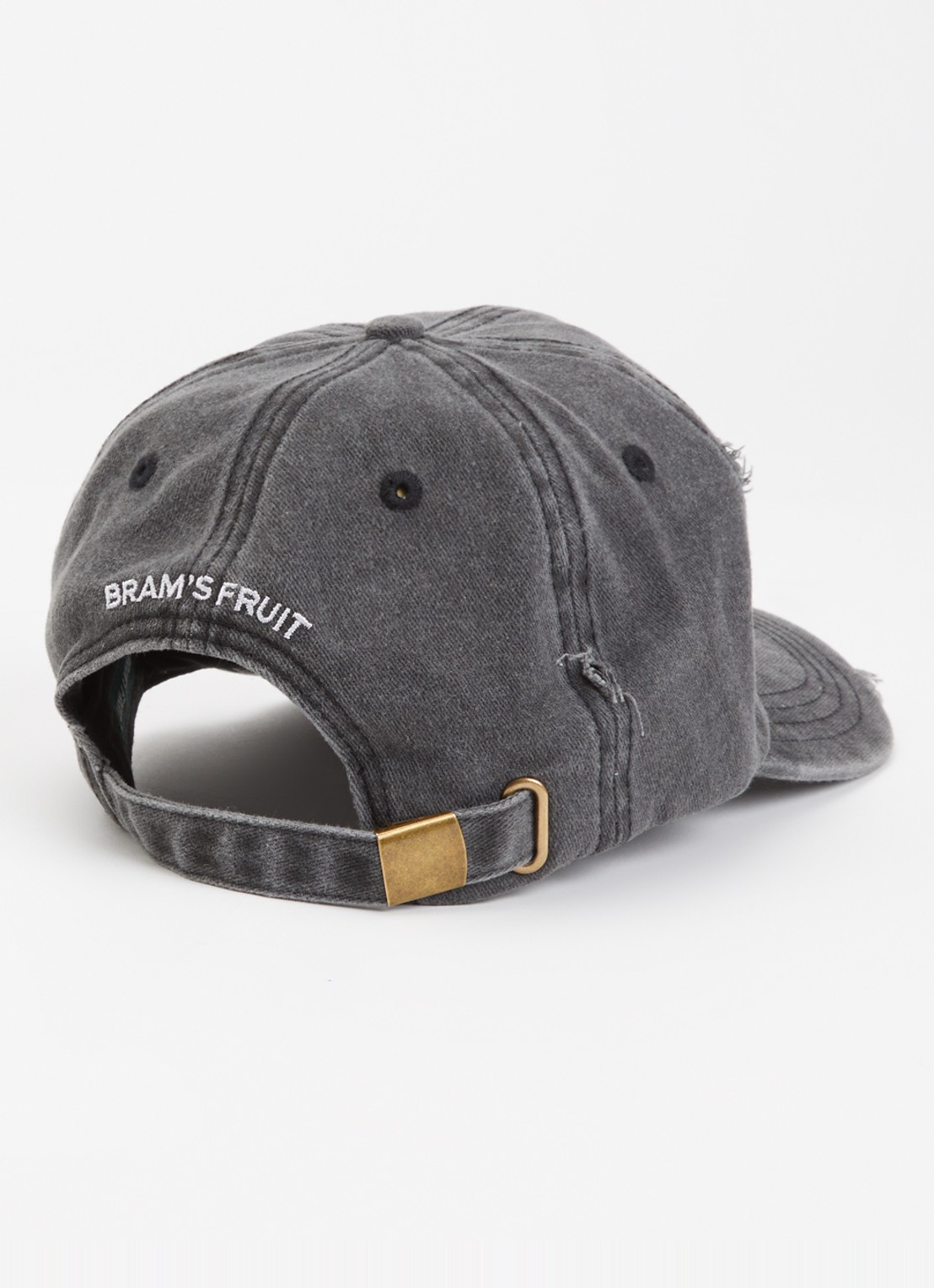 Bram's Fruit Pet van denim met destroyed afwerking en logo - detail antraciet