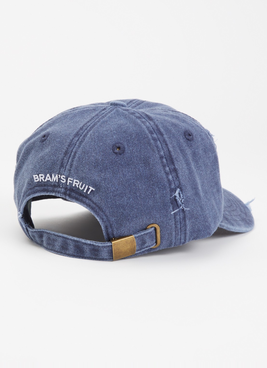 Bram's Fruit Pet van denim met destroyed afwerking en logo - detail 2 donkerblauw