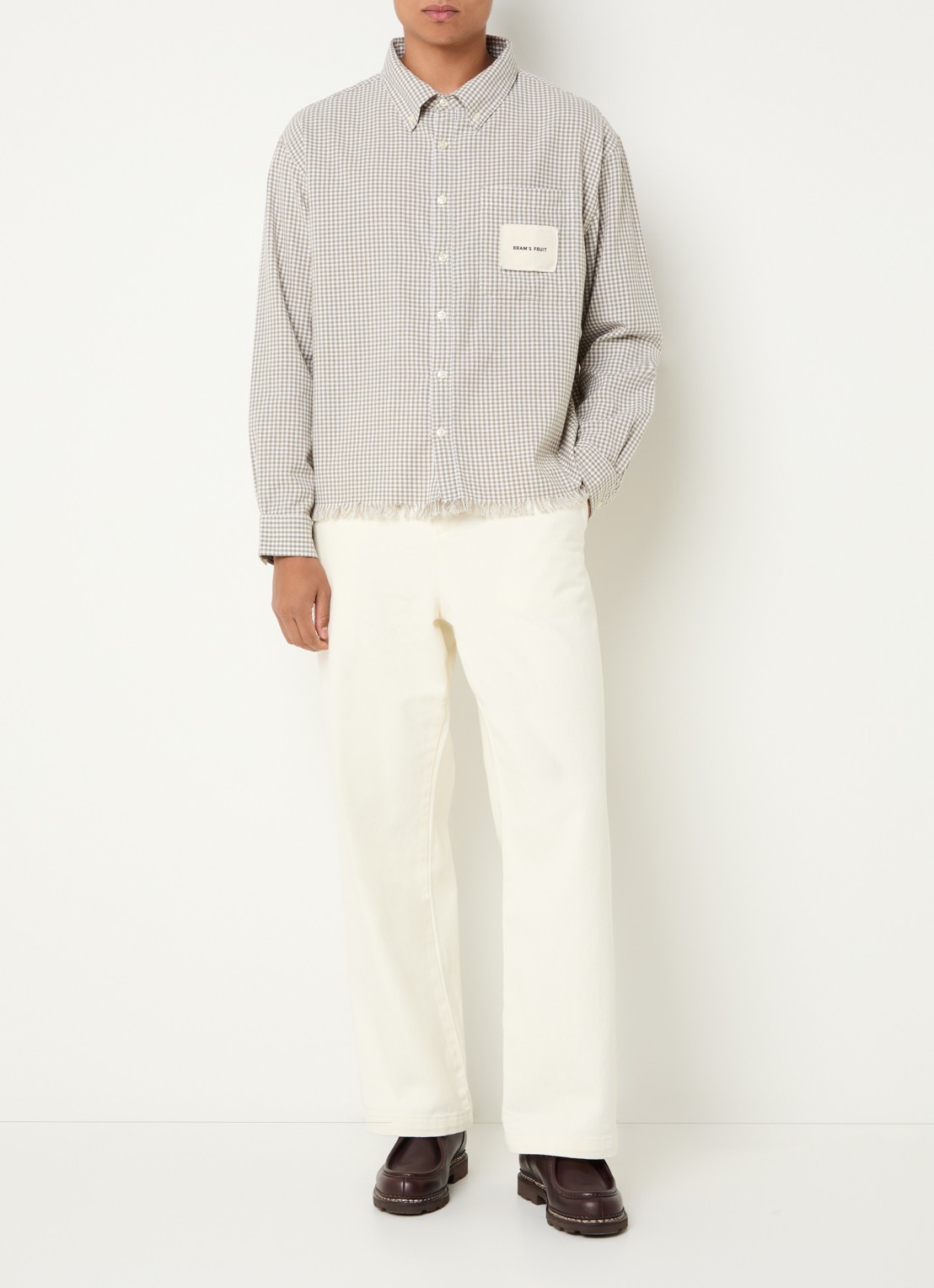 Bram's Fruit Regular fit overhemd met ruitdessin - voorkant 4 beige