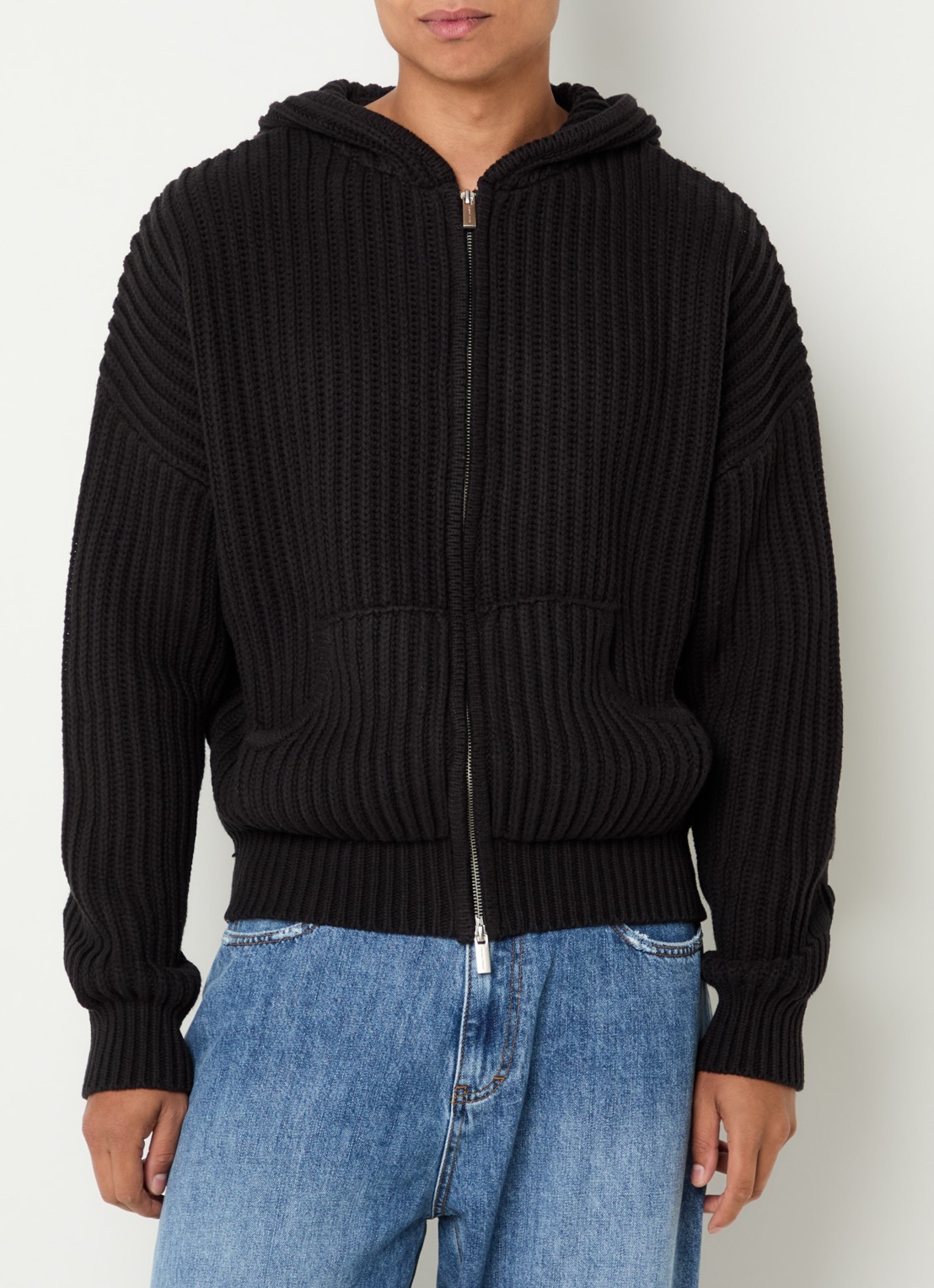 Bram's Fruit Ribgebreid vest met capuchon - detail 3 zwart