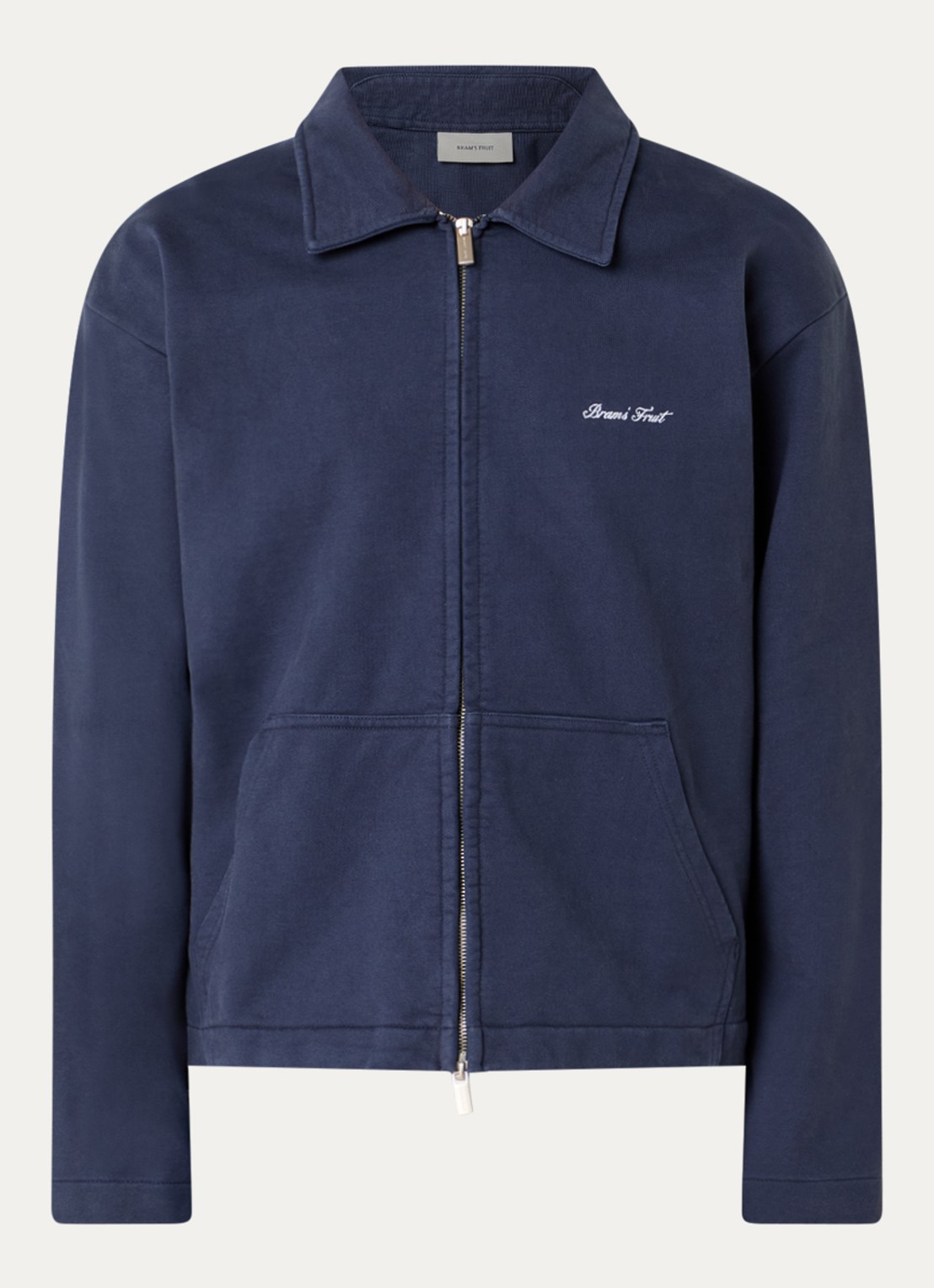 Bram's Fruit Script Logo sweatvest met kraag en logoborduring - voorkant donkerblauw