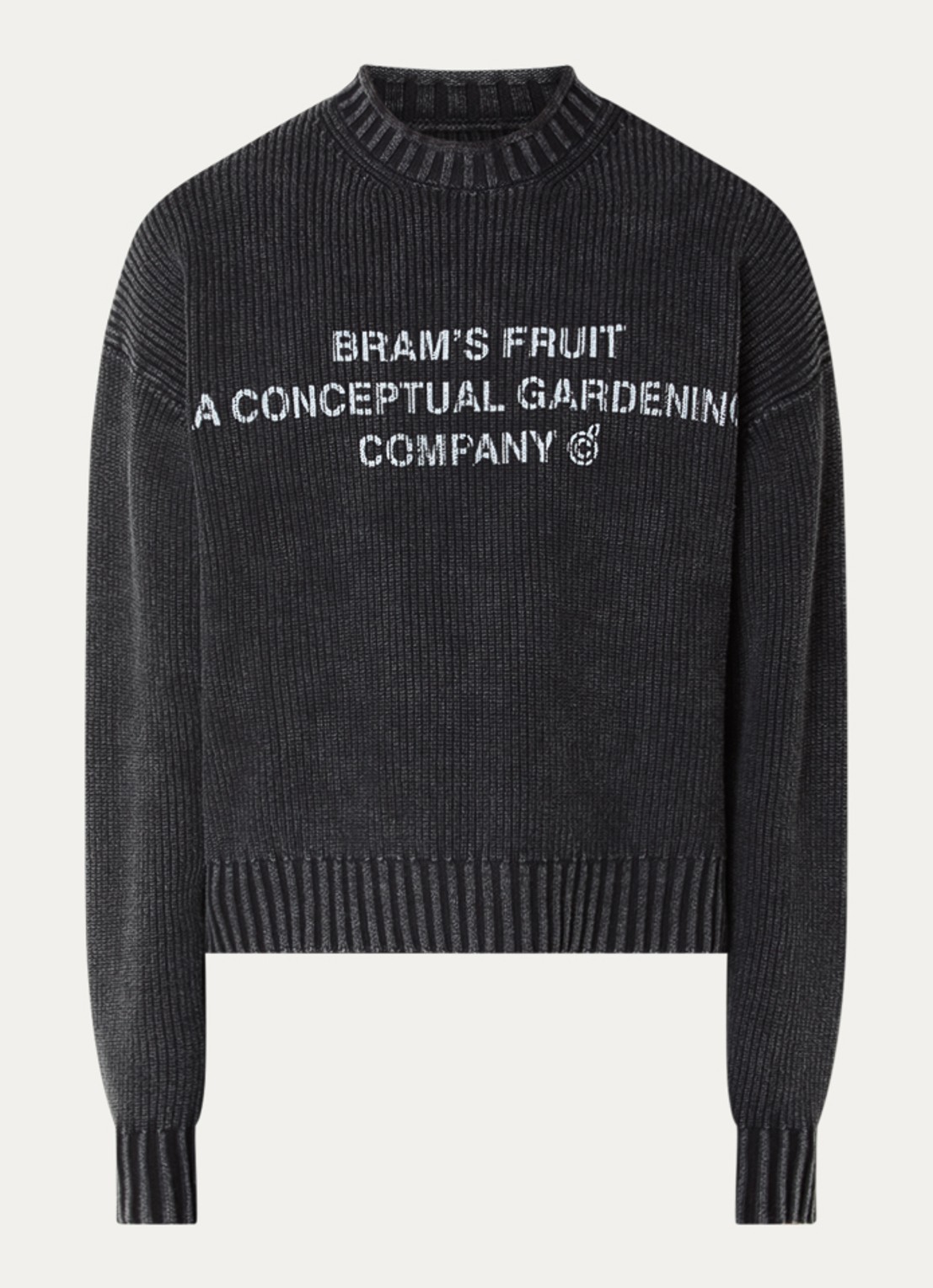 Bram's Fruit Stamp grofgebreide trui met logo - voorkant 2 antraciet