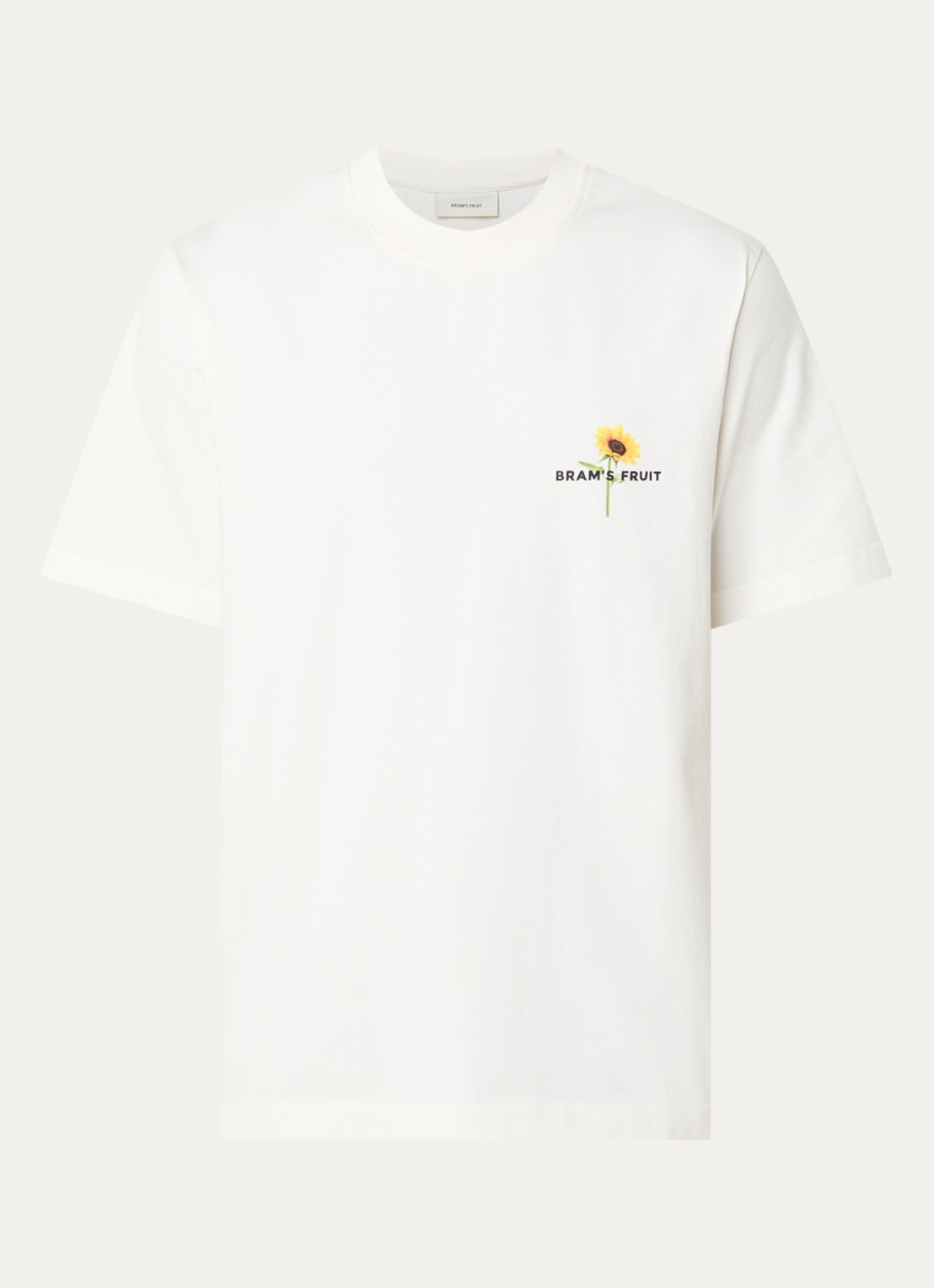 Bram's Fruit Sunflower T-shirt met logo- en backprint - voorkant gebroken wit