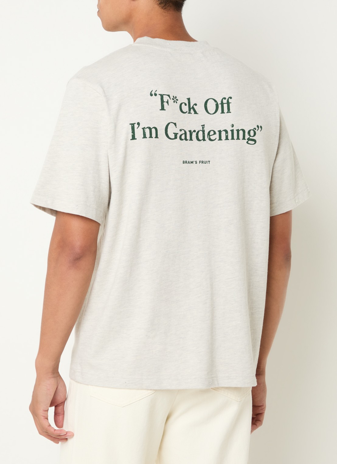 Bram's Fruit T-shirt met logo- en backprint - detail beige