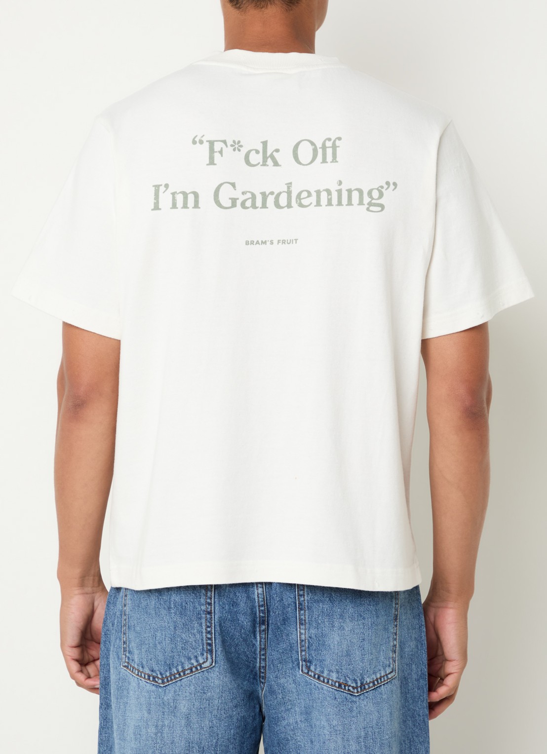 Bram's Fruit T-shirt met logo- en backprint - detail gebroken wit