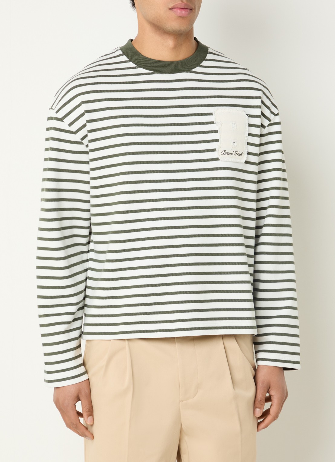 Bram's Fruit Varsity longsleeve T-shirt met logo en streepprint - detail 4 legergroen