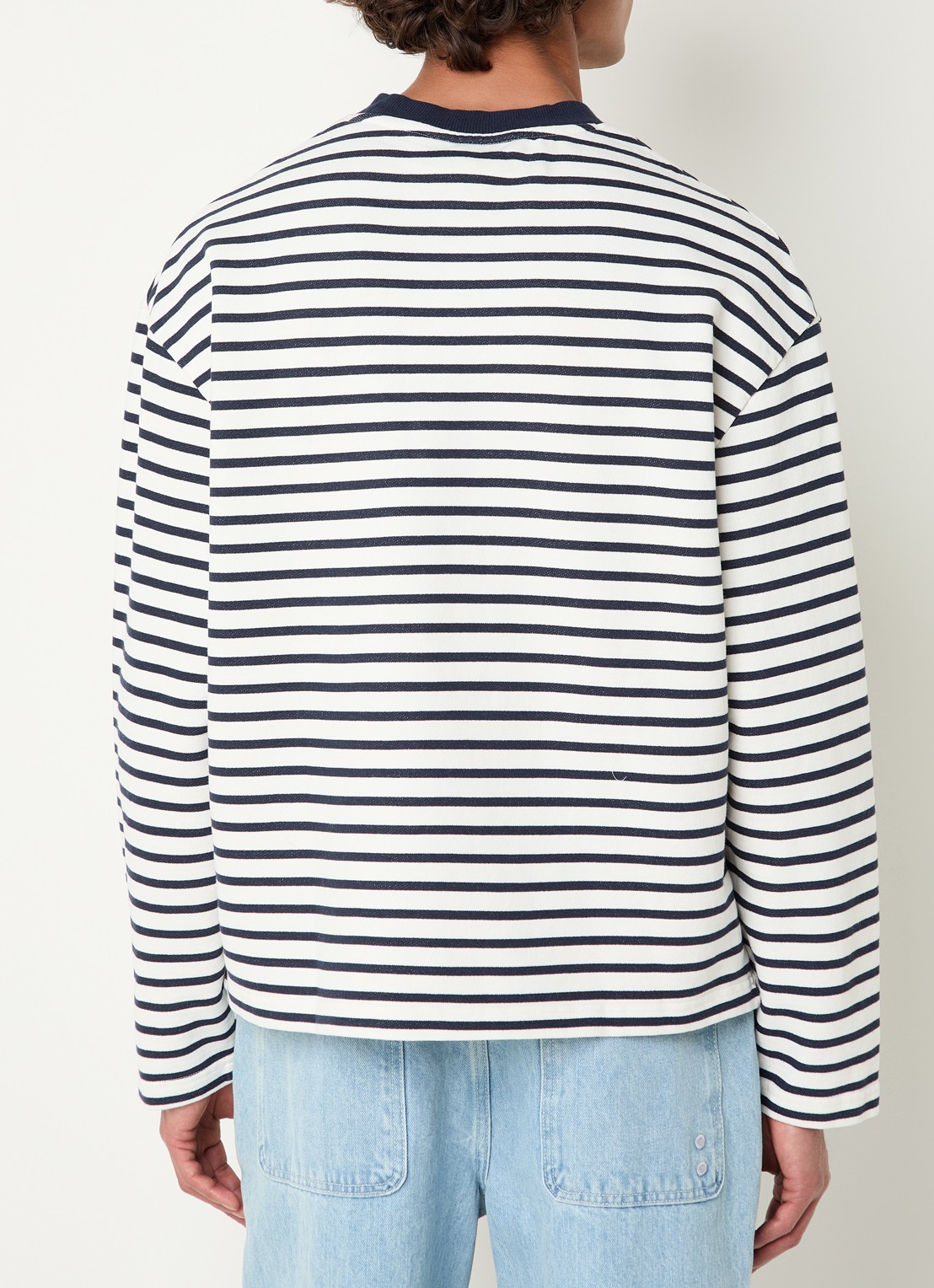 Bram's Fruit Varsity longsleeve T-shirt met logo en streepprint - achterkant 4 donkerblauw
