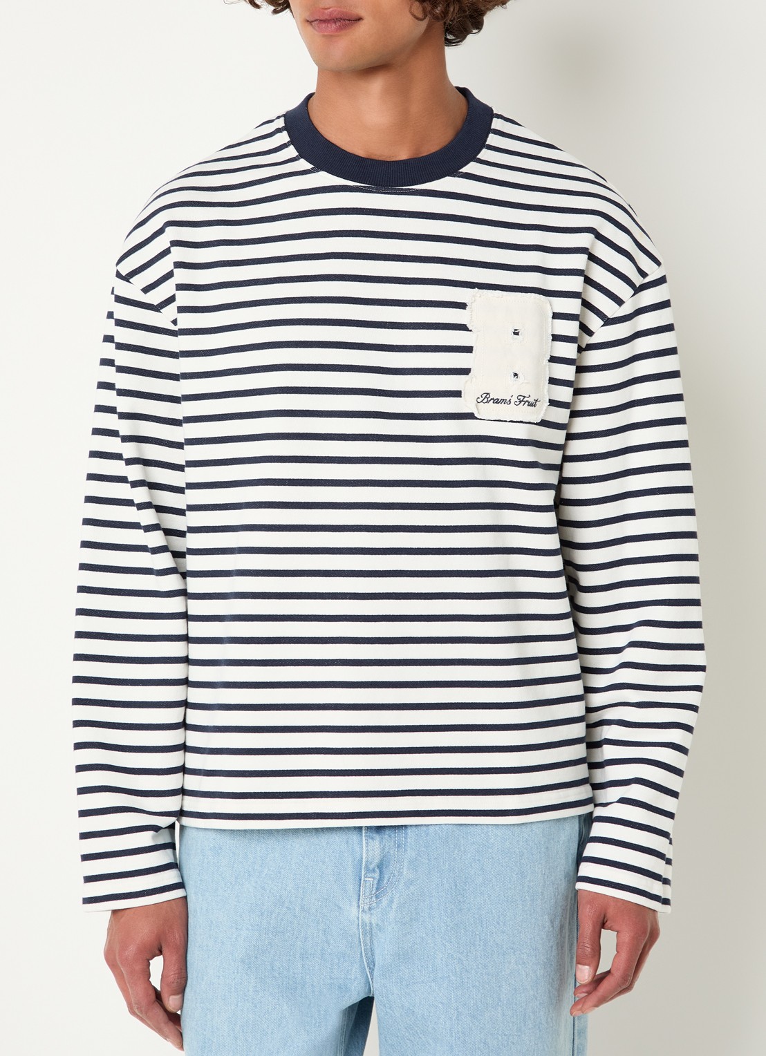 Bram's Fruit Varsity longsleeve T-shirt met logo en streepprint - detail donkerblauw