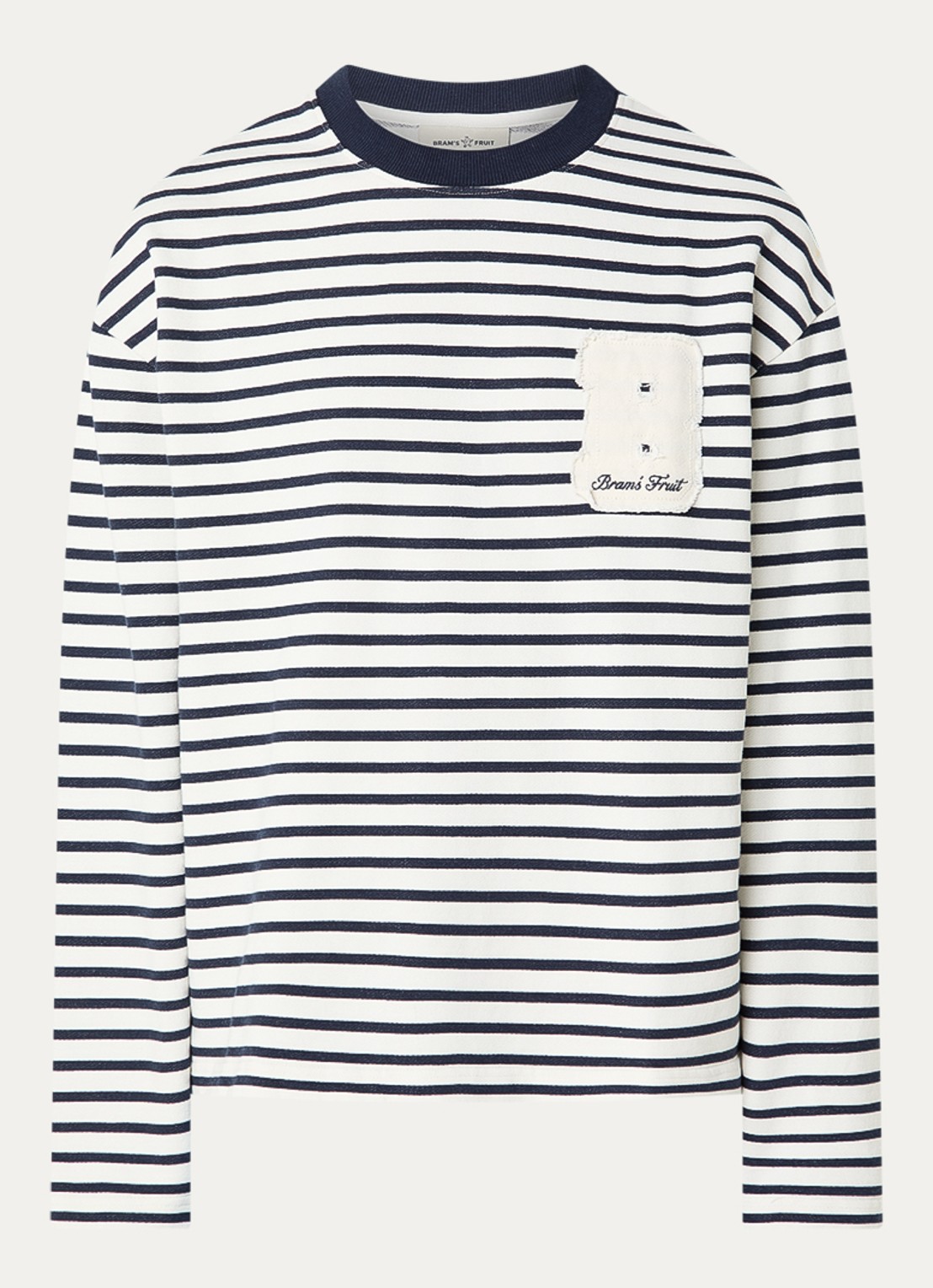 Bram's Fruit Varsity longsleeve T-shirt met logo en streepprint - voorkant 2 donkerblauw