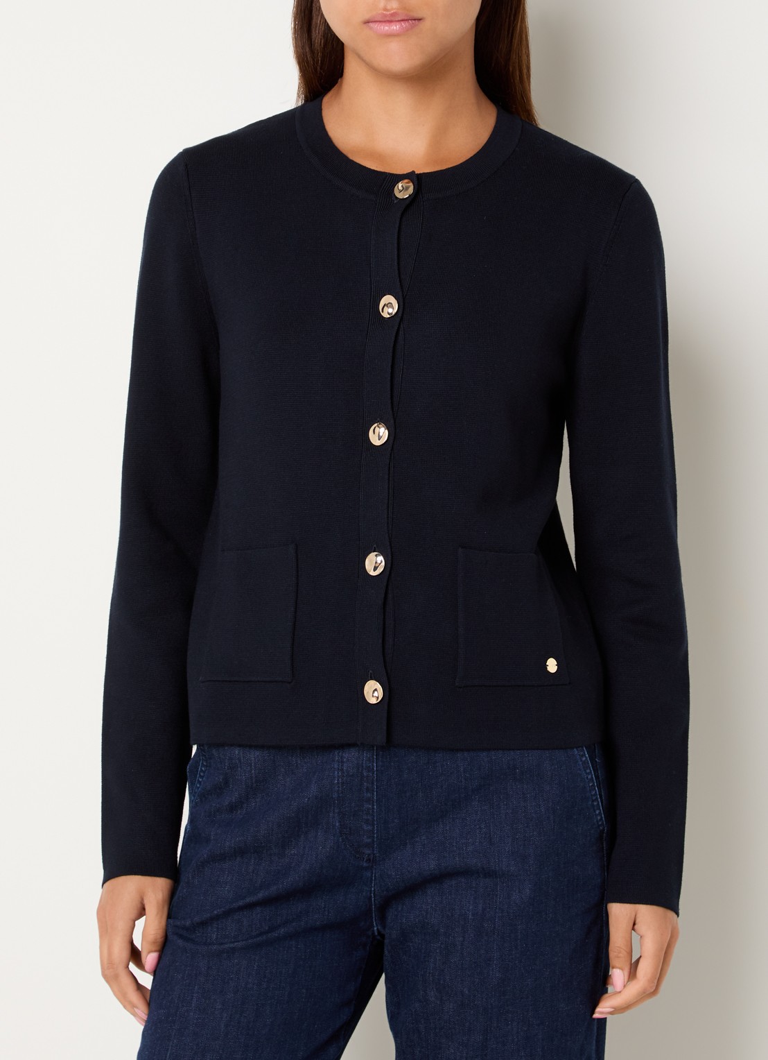 BRAX Ami fijngebreide vest met opgestikte zakken - detail 4 donkerblauw