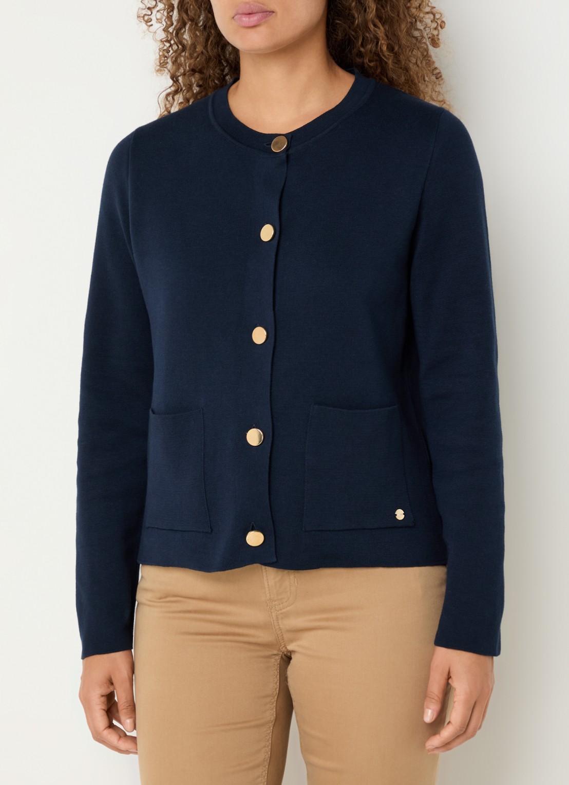 BRAX Ann fijngebreid vest met steekzakken - detail donkerblauw