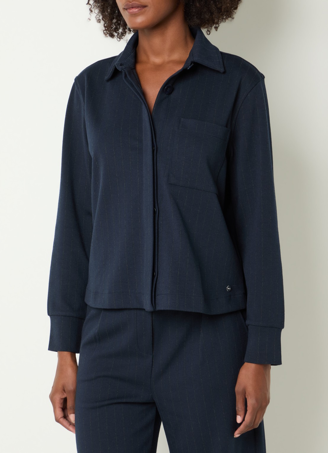 BRAX Bette L overshirt met krijtstreep - detail 3 donkerblauw