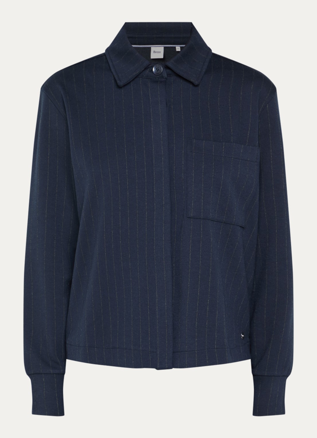BRAX Bette L overshirt met krijtstreep - voorkant donkerblauw