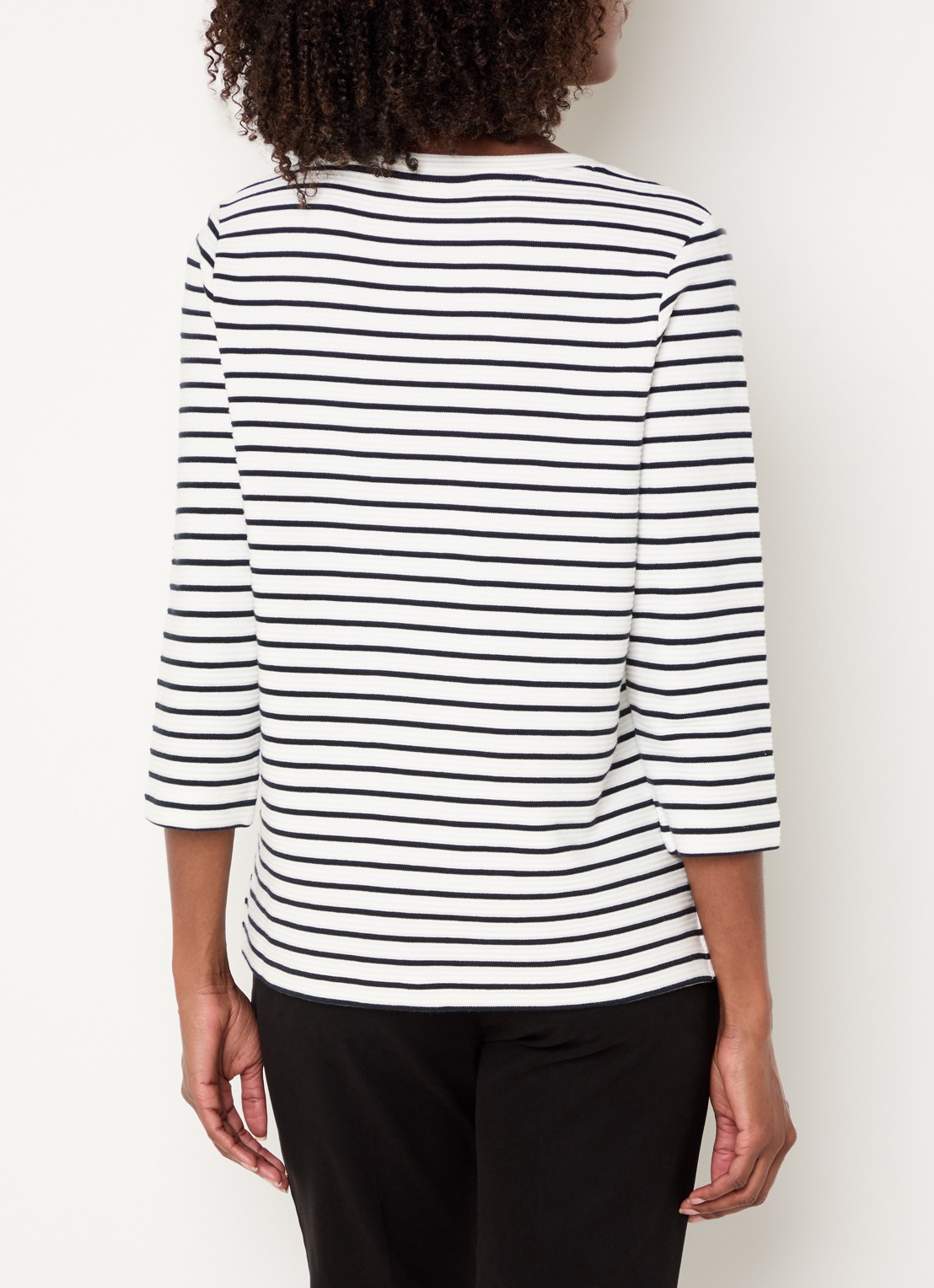 BRAX Bonnie longsleeve met streepprint en structuur - achterkant donkerblauw