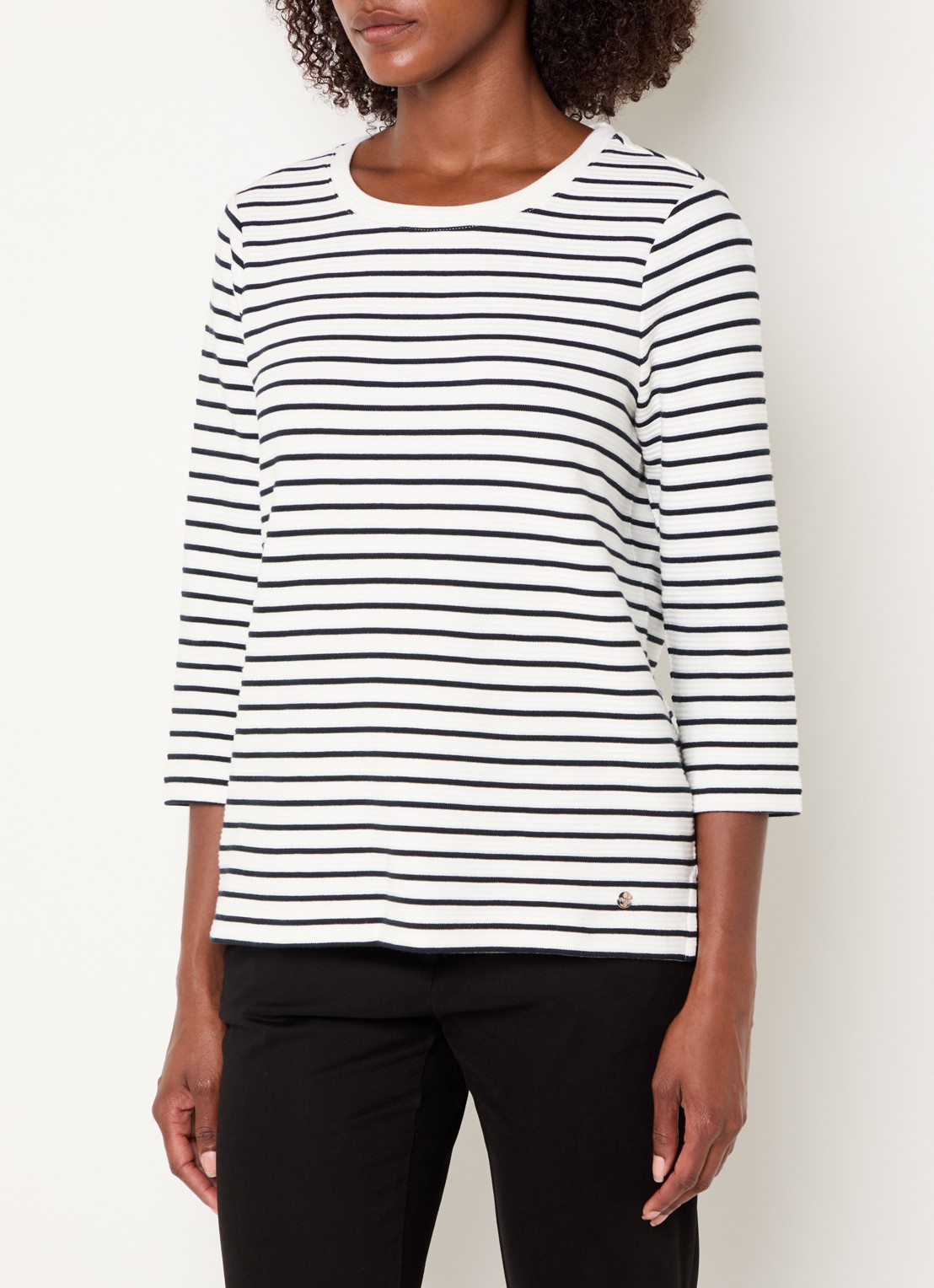 BRAX Bonnie longsleeve met streepprint en structuur - detail 2 donkerblauw