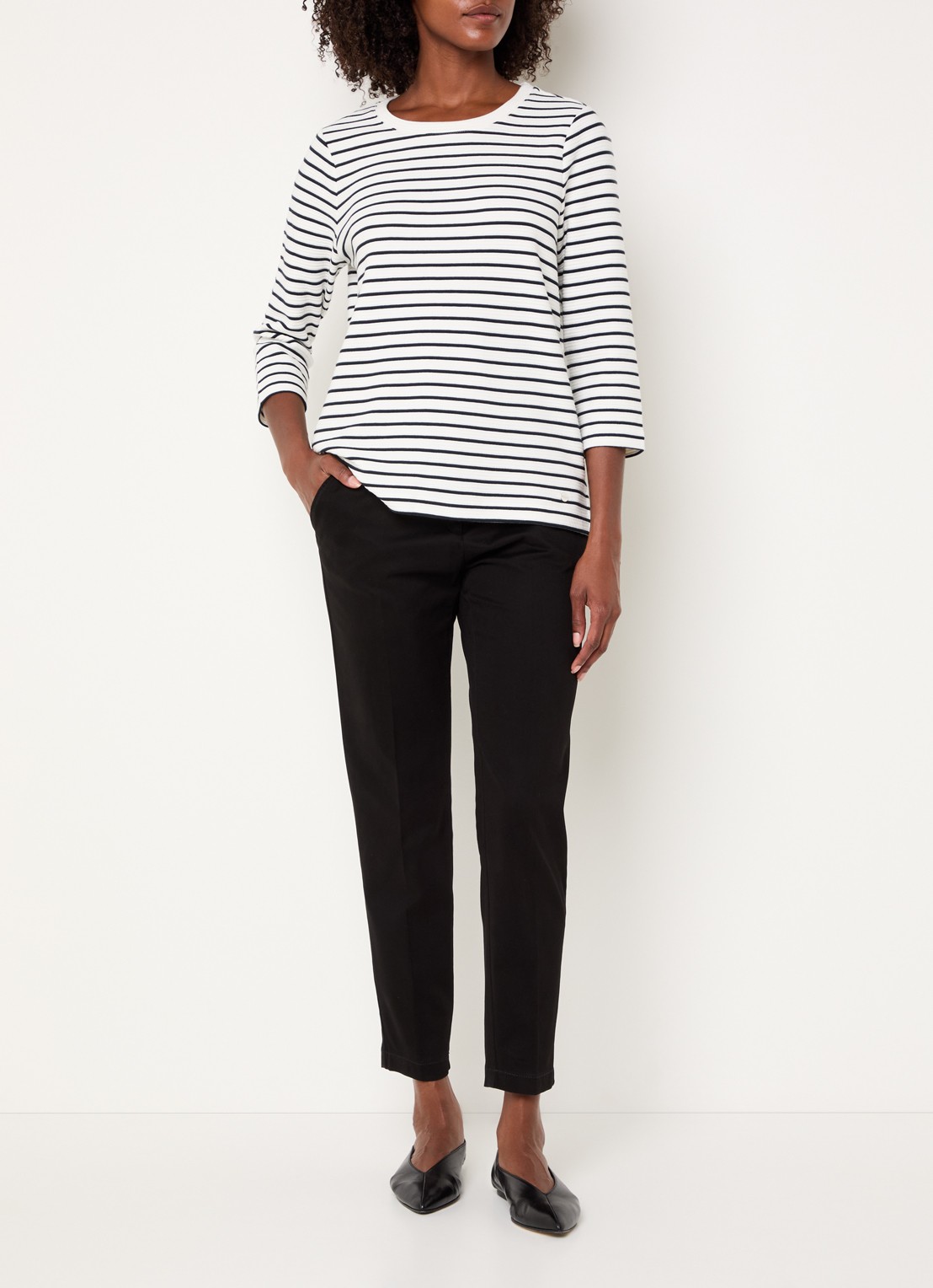 BRAX Bonnie longsleeve met streepprint en structuur - voorkant 4 donkerblauw