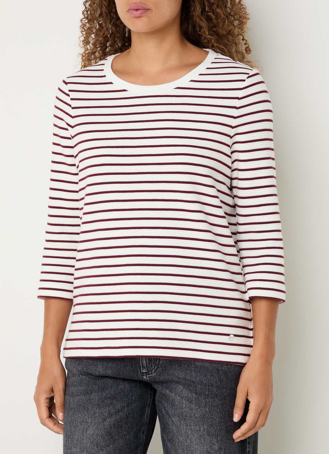 BRAX Bonnie longsleeve met streepprint en structuur - detail bordeauxrood