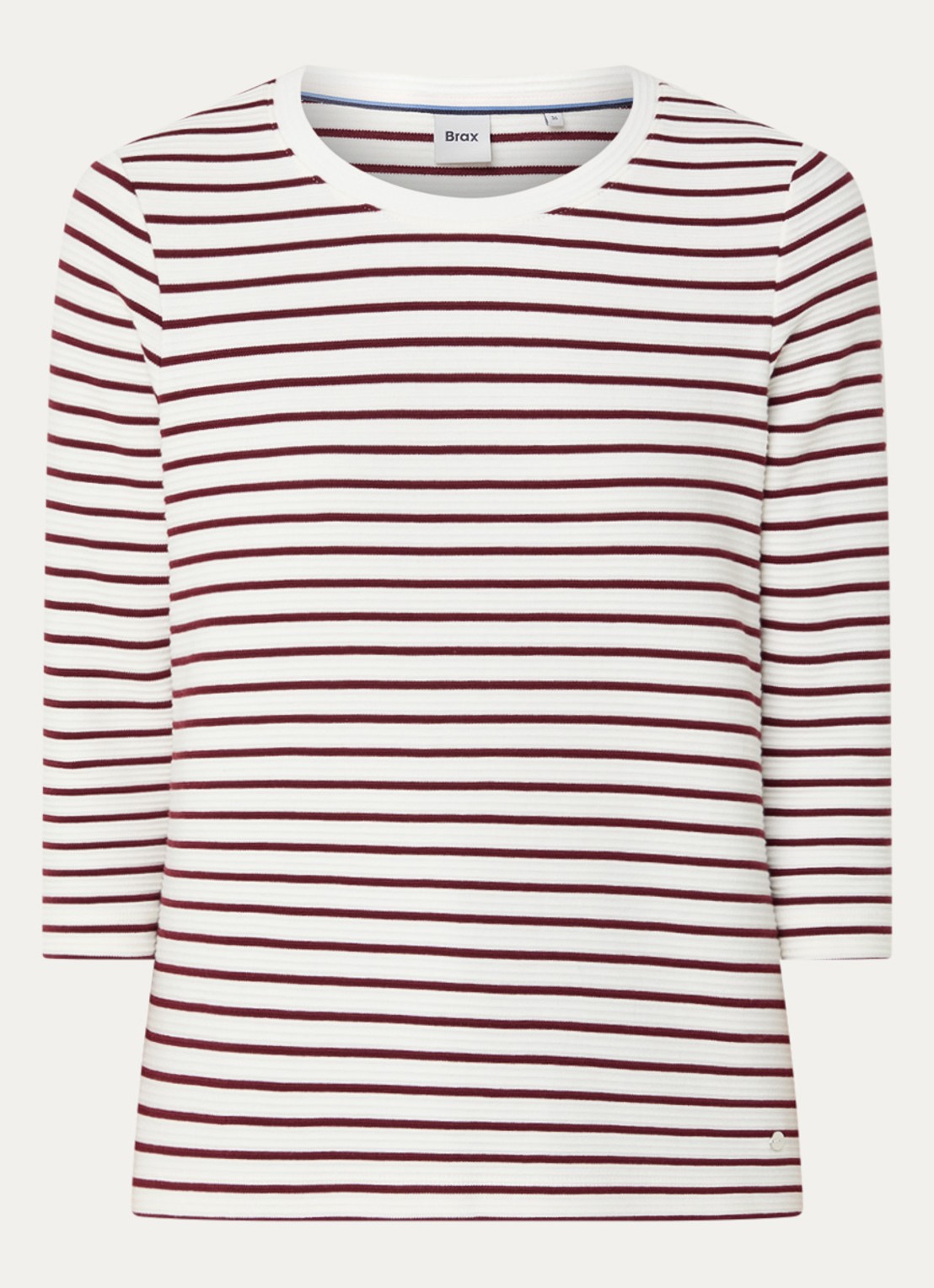 BRAX Bonnie longsleeve met streepprint en structuur - voorkant 3 bordeauxrood